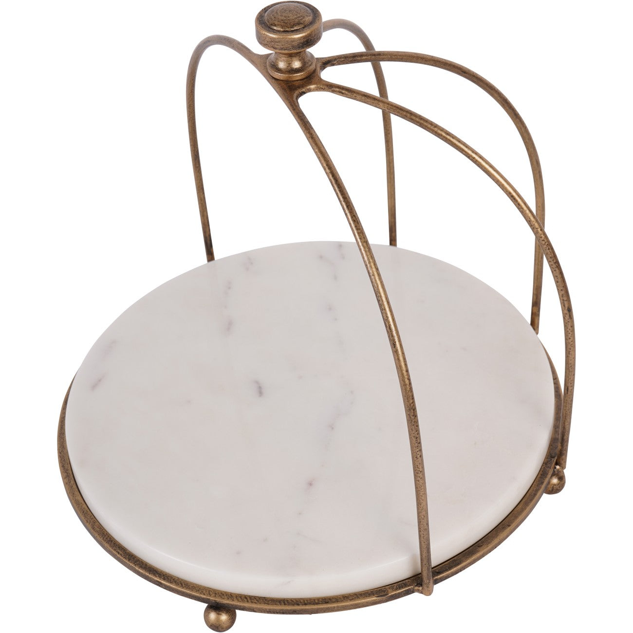 Belvedere Aged Gold & White Marble 1 Tiered Stand