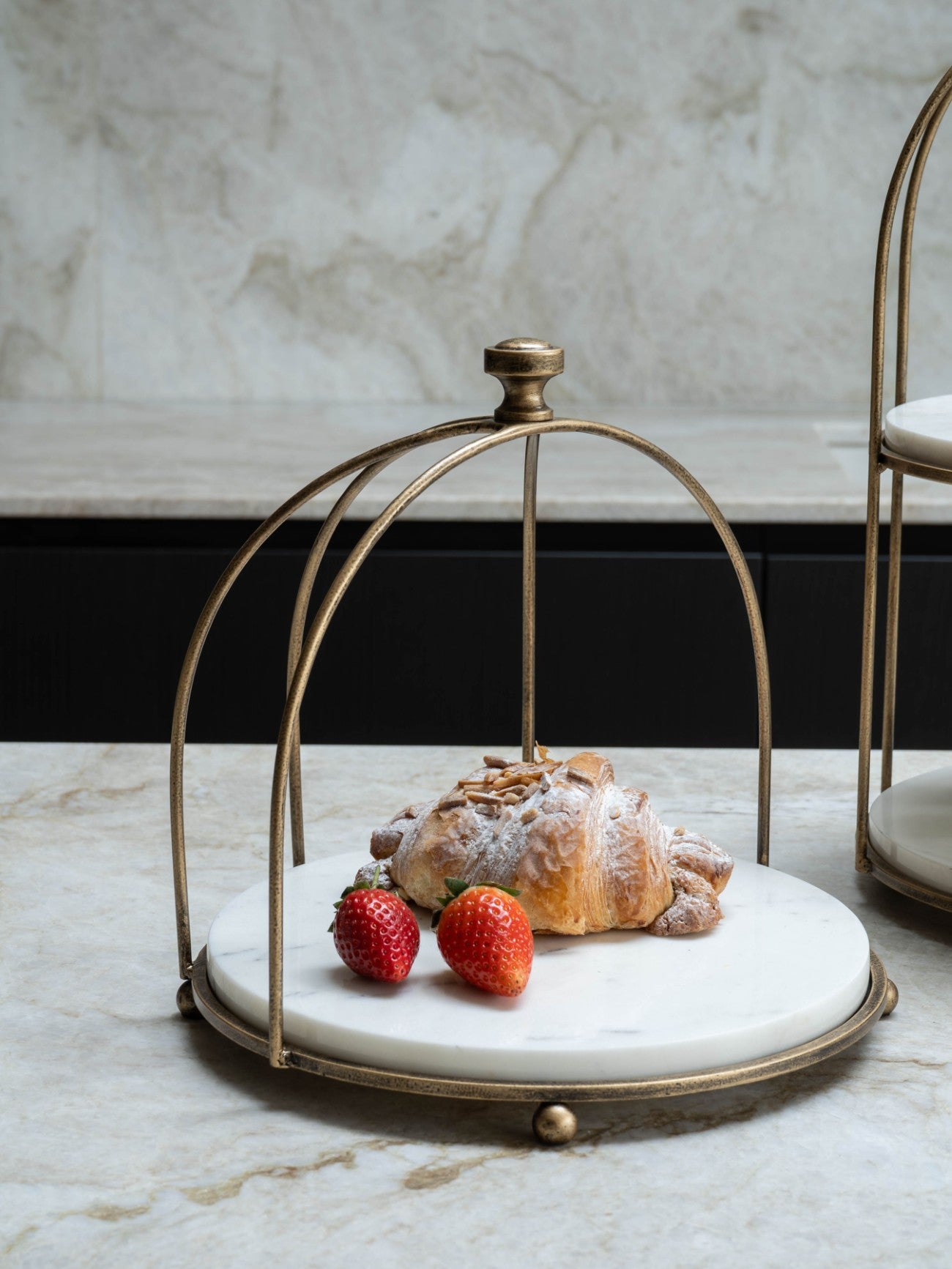 Belvedere Aged Gold & White Marble 1 Tiered Stand