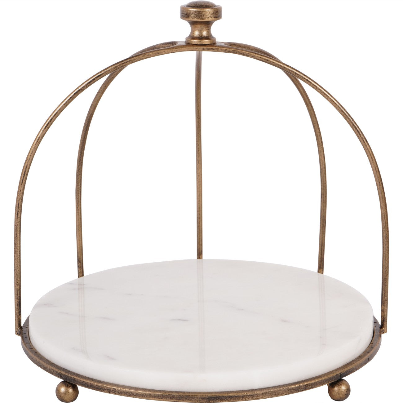 Belvedere Aged Gold & White Marble 1 Tiered Stand
