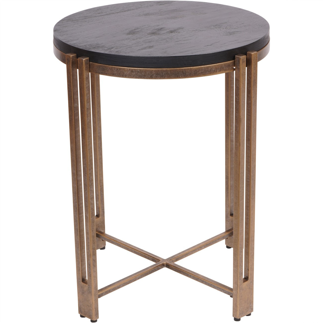 Dalston Black Sandblasted Wood & Champagne Round Side Table