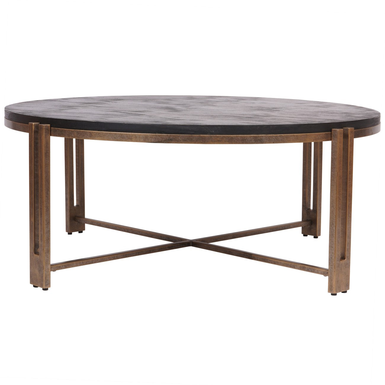 Dalston Black Sandblasted Wood & Champagne Round Coffee Table