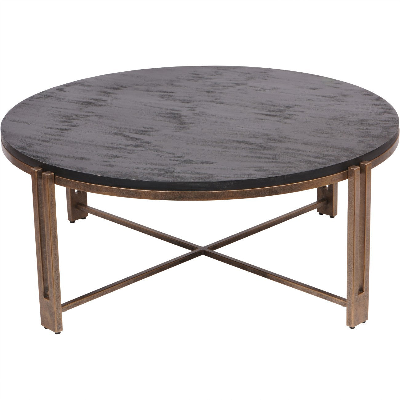 Dalston Black Sandblasted Wood & Champagne Round Coffee Table
