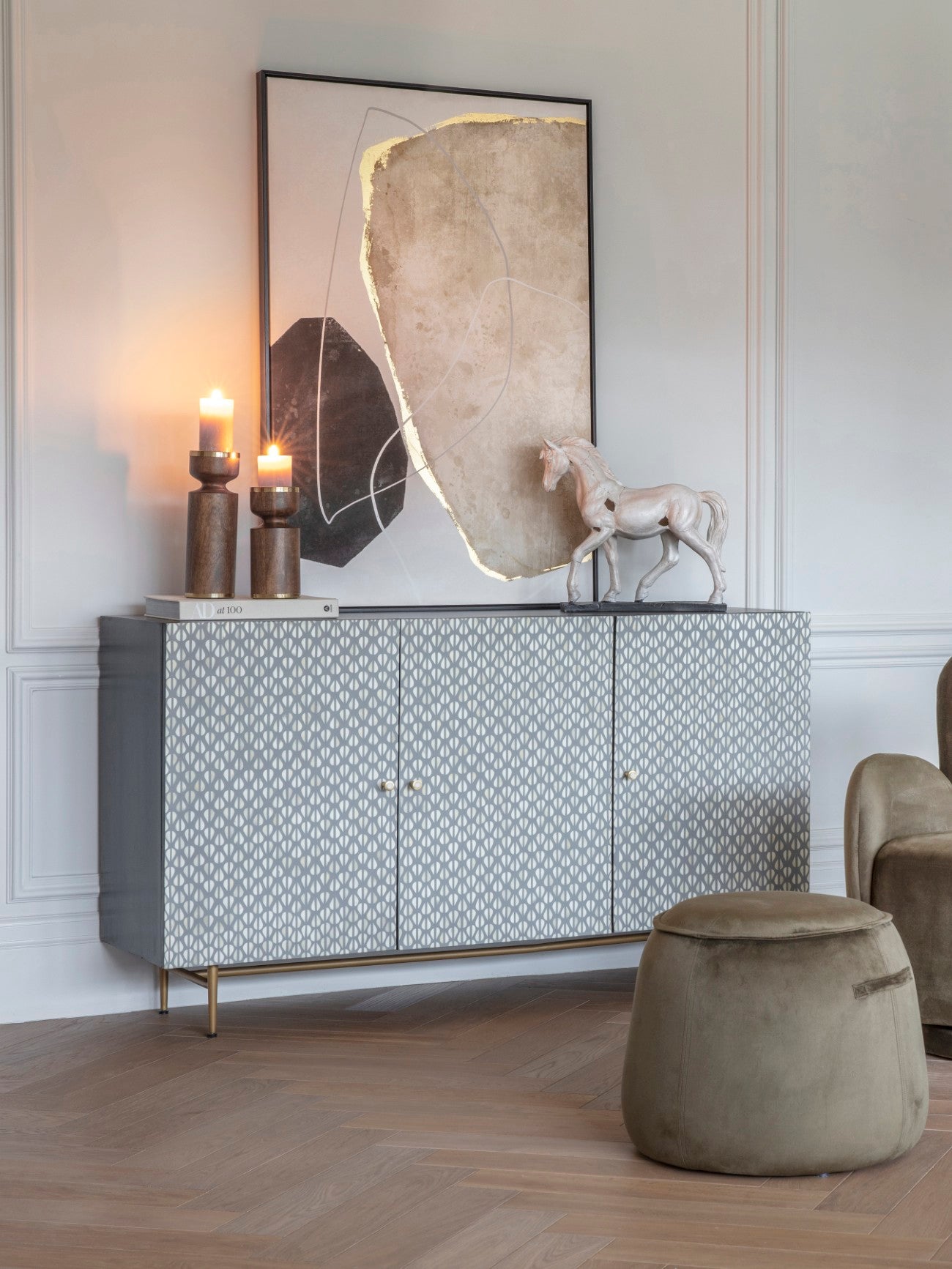 Burgess Grey & White Bone Inlay Sideboard