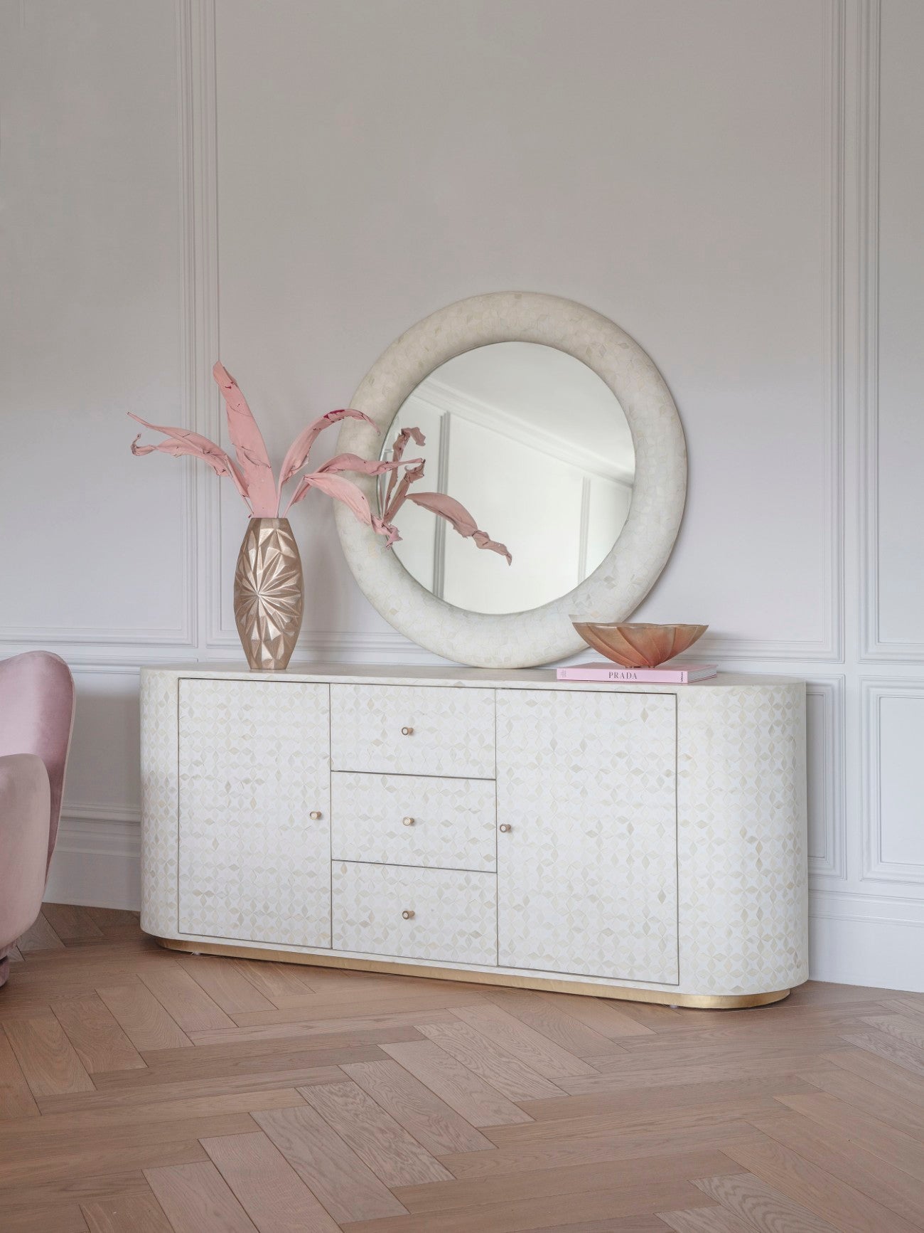 Aspen White Bone Inlay & Gold Sideboard | Large