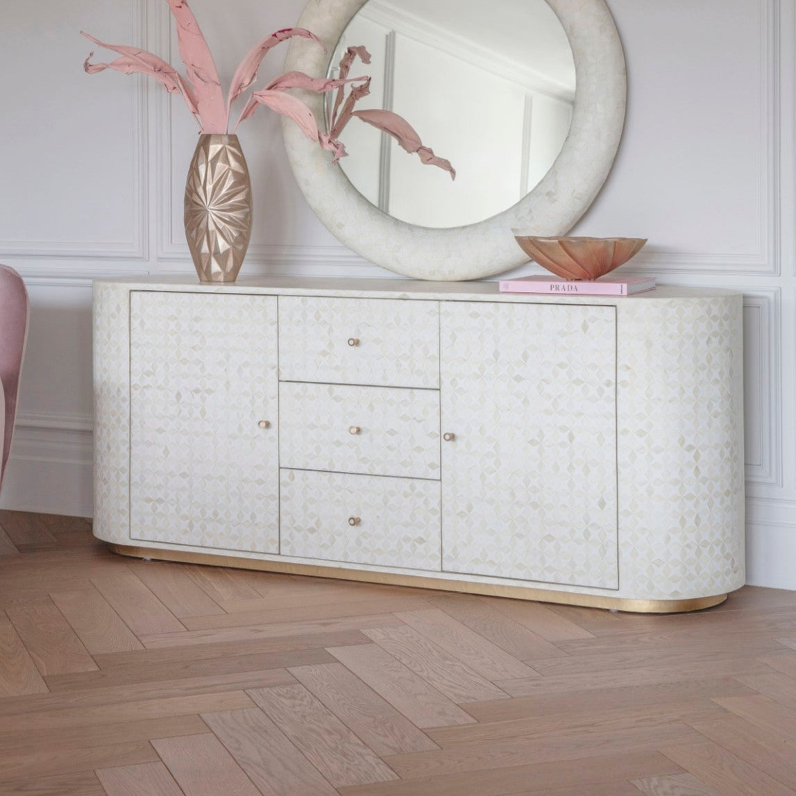 Aspen White Bone Inlay & Gold Sideboard | Large