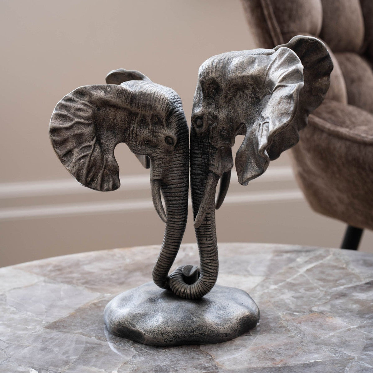 Kariba Antique Nickel Cast Aluminium Nuzzling Elephants Sculpture