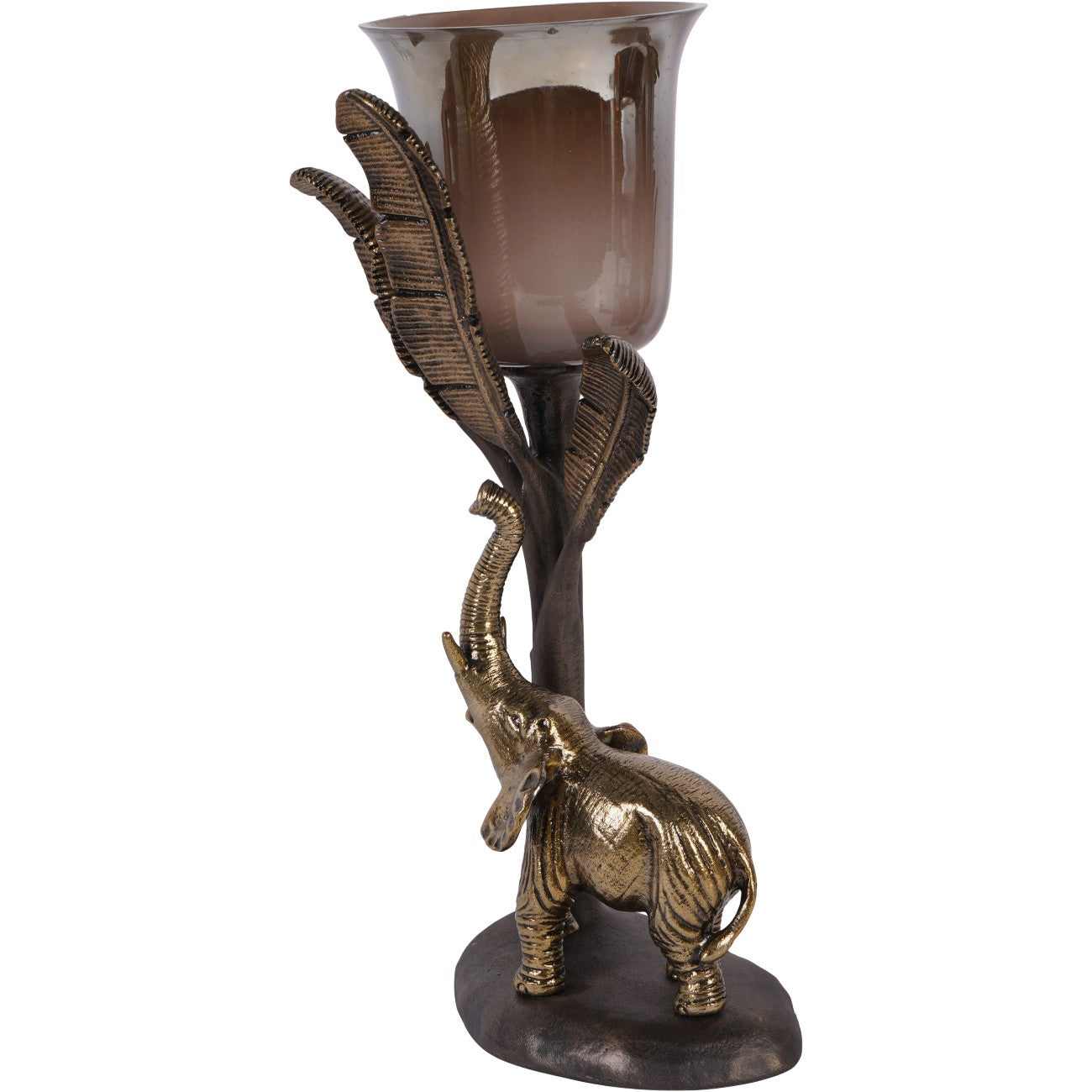 Kariba Antique Brass Elephant Hurricane Candle Holder | Large