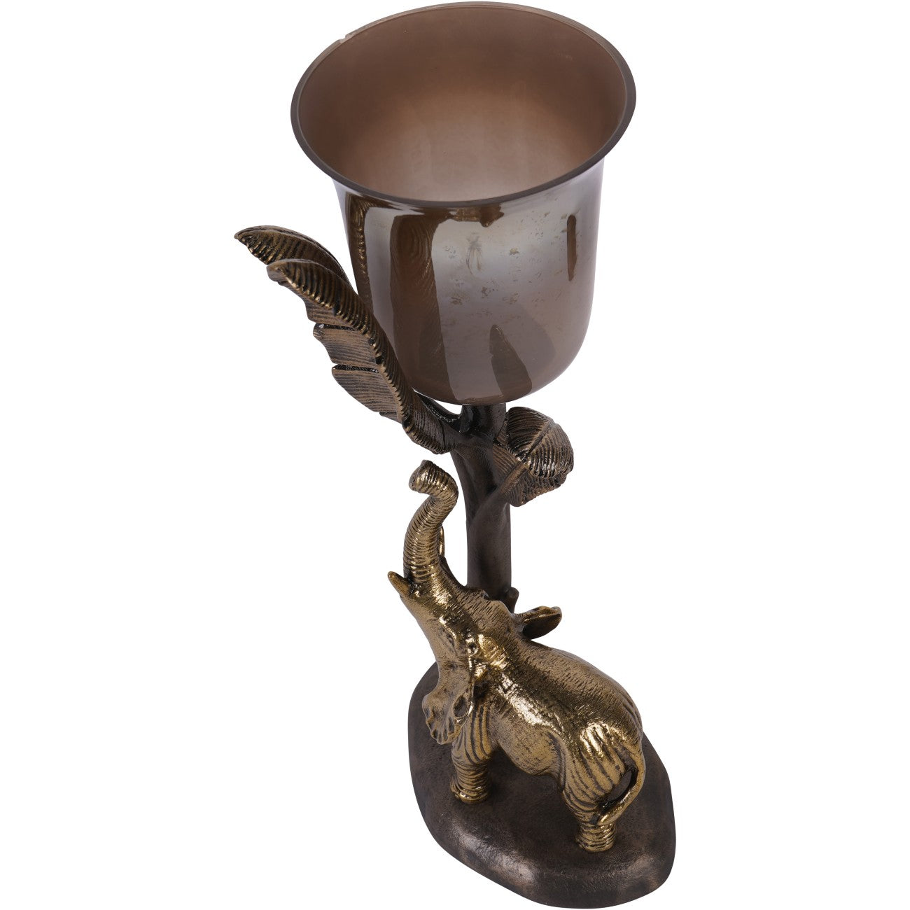Kariba Antique Brass Elephant Hurricane Candle Holder | Large
