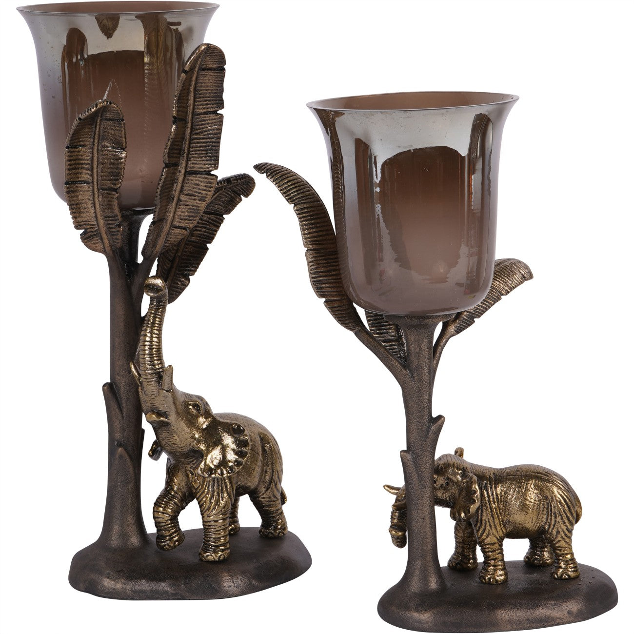 Kariba Antique Brass Elephant Hurricane Candle Holder | Large