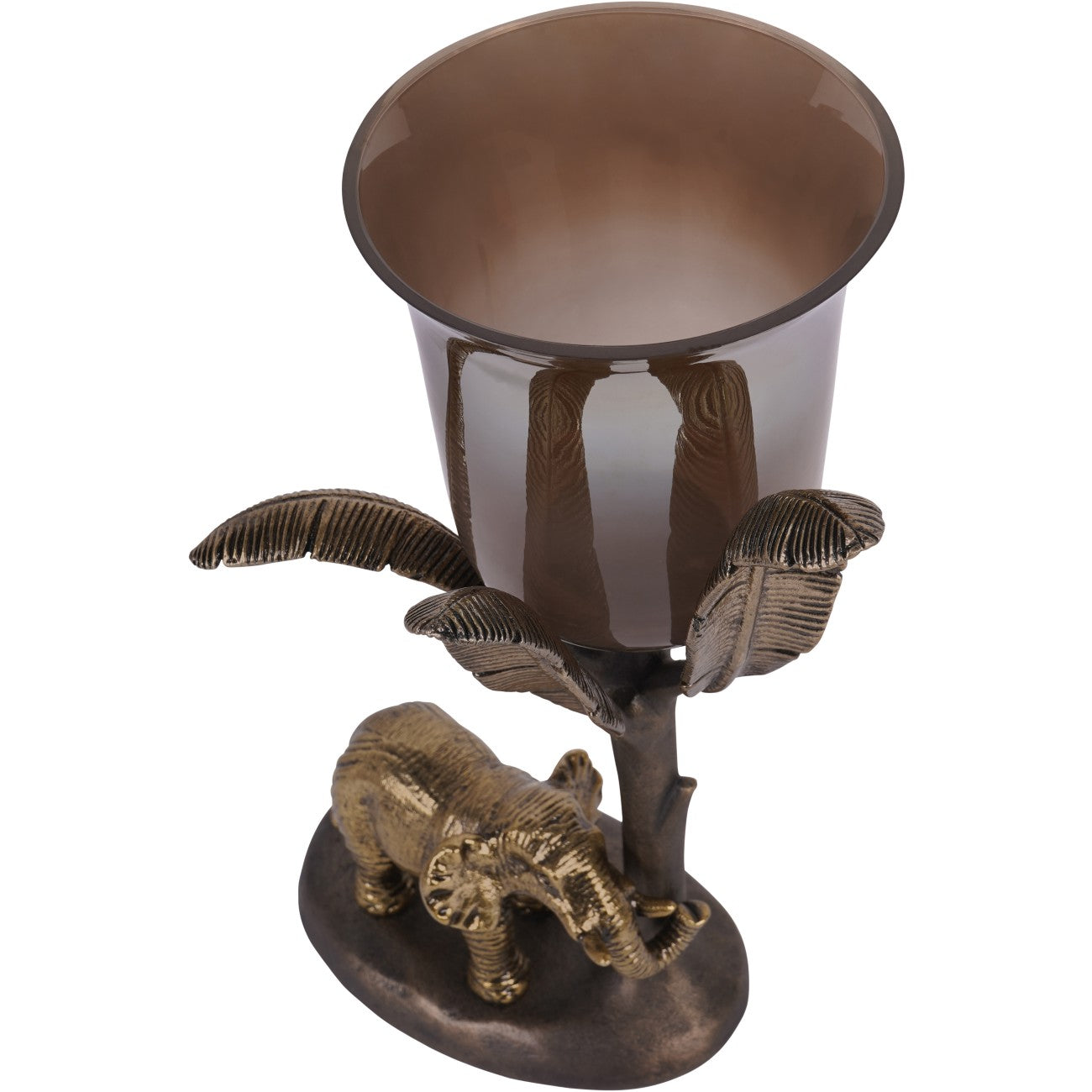 Kariba Antique Brass Elephant Hurricane Candle Holder | Small