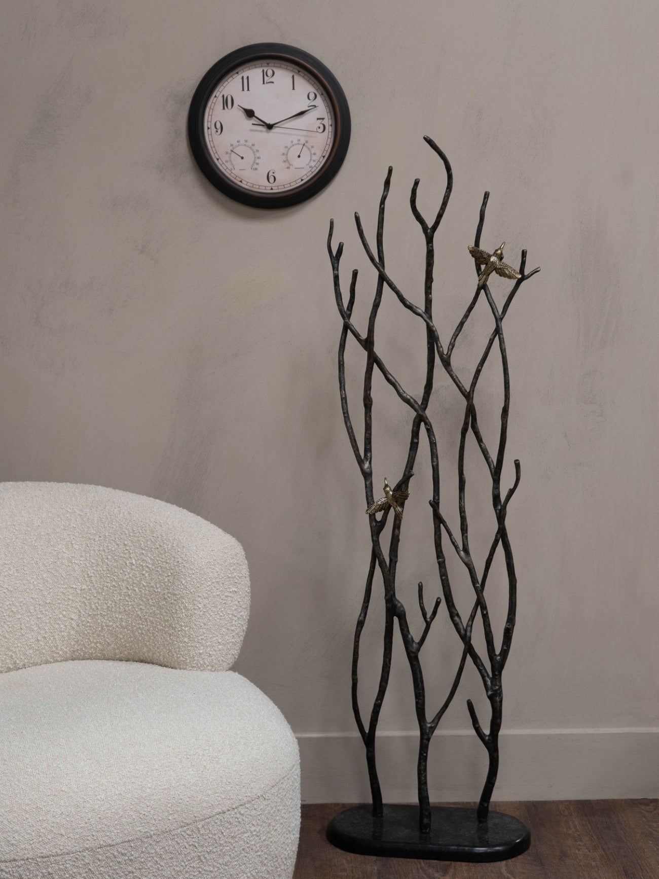 Twig Branches & Bronze Birds Floor Standing Sculpture