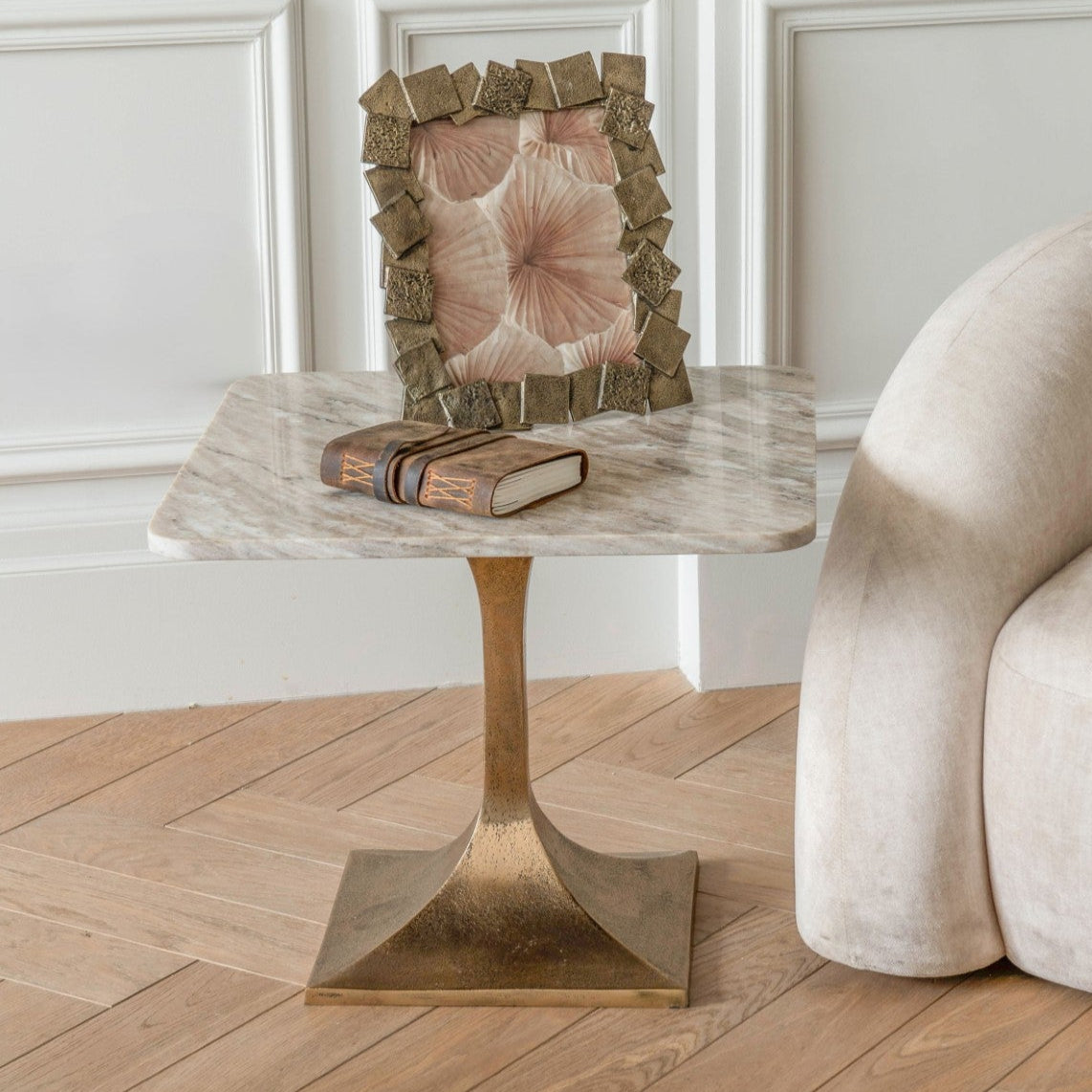 Morchino Bronze & Grey Marble Square Side Table 55cm
