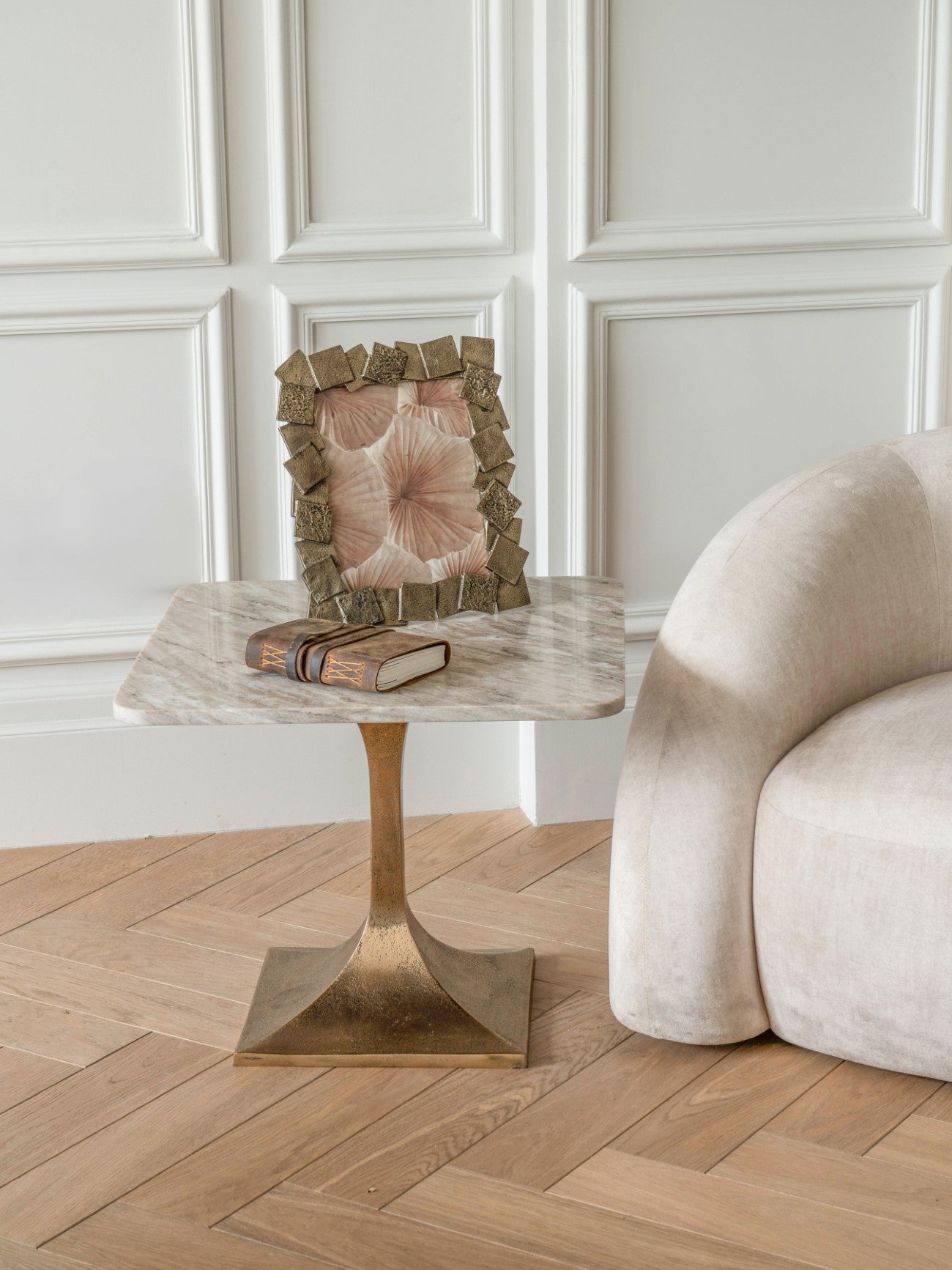 Morchino Bronze & Grey Marble Square Side Table 55cm