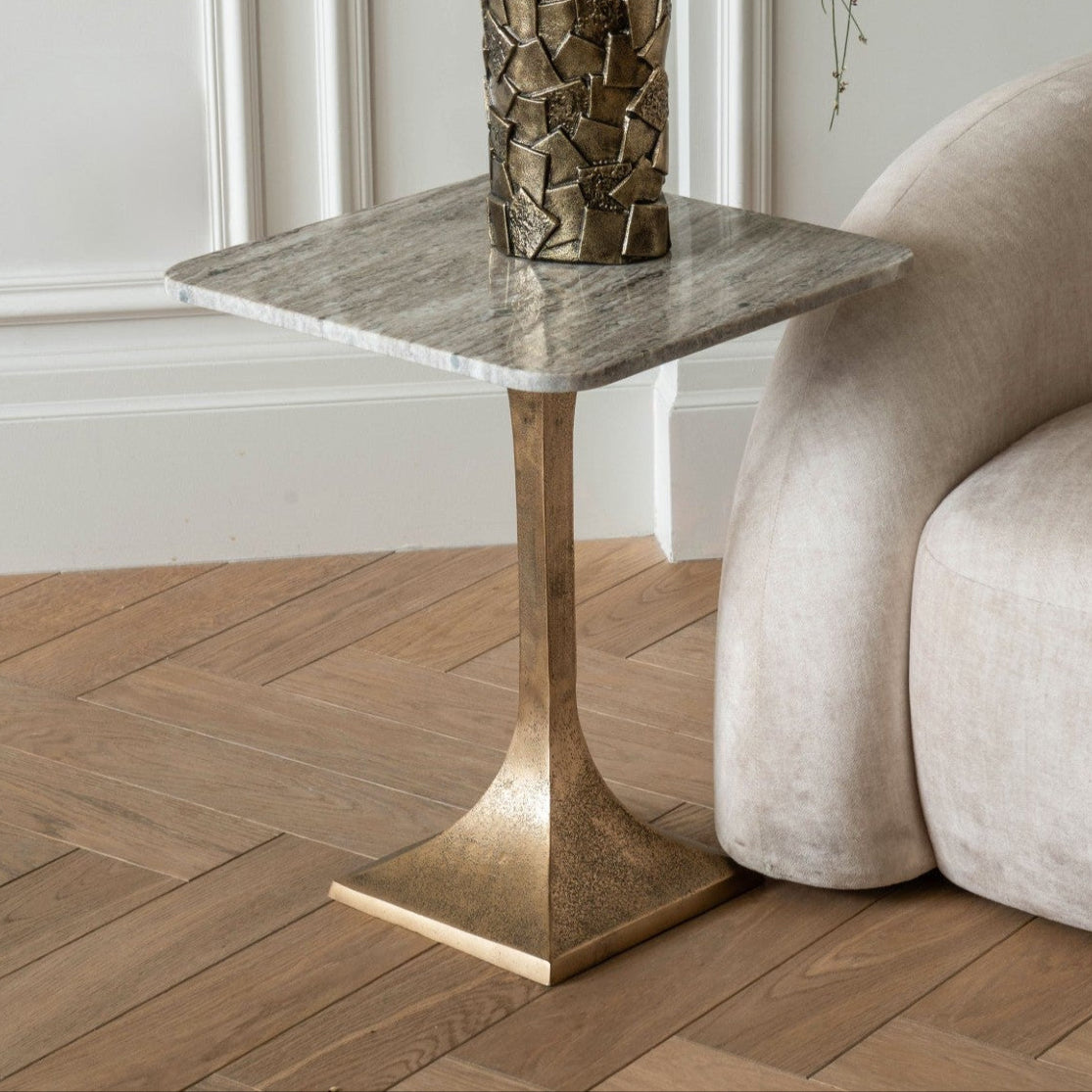 Morchino Bronze & Grey Marble Square Side Table 44cm