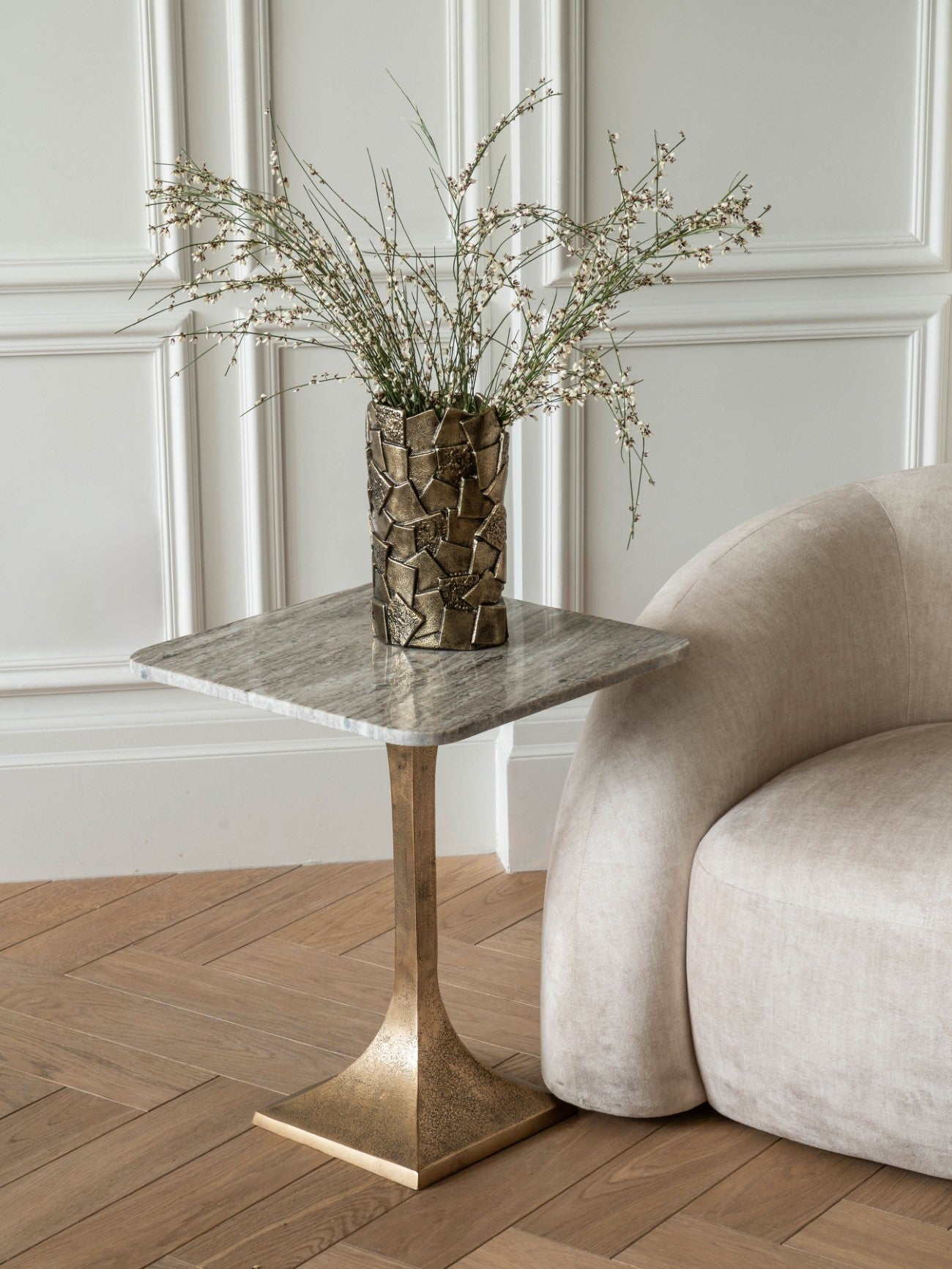 Morchino Bronze & Grey Marble Square Side Table 44cm