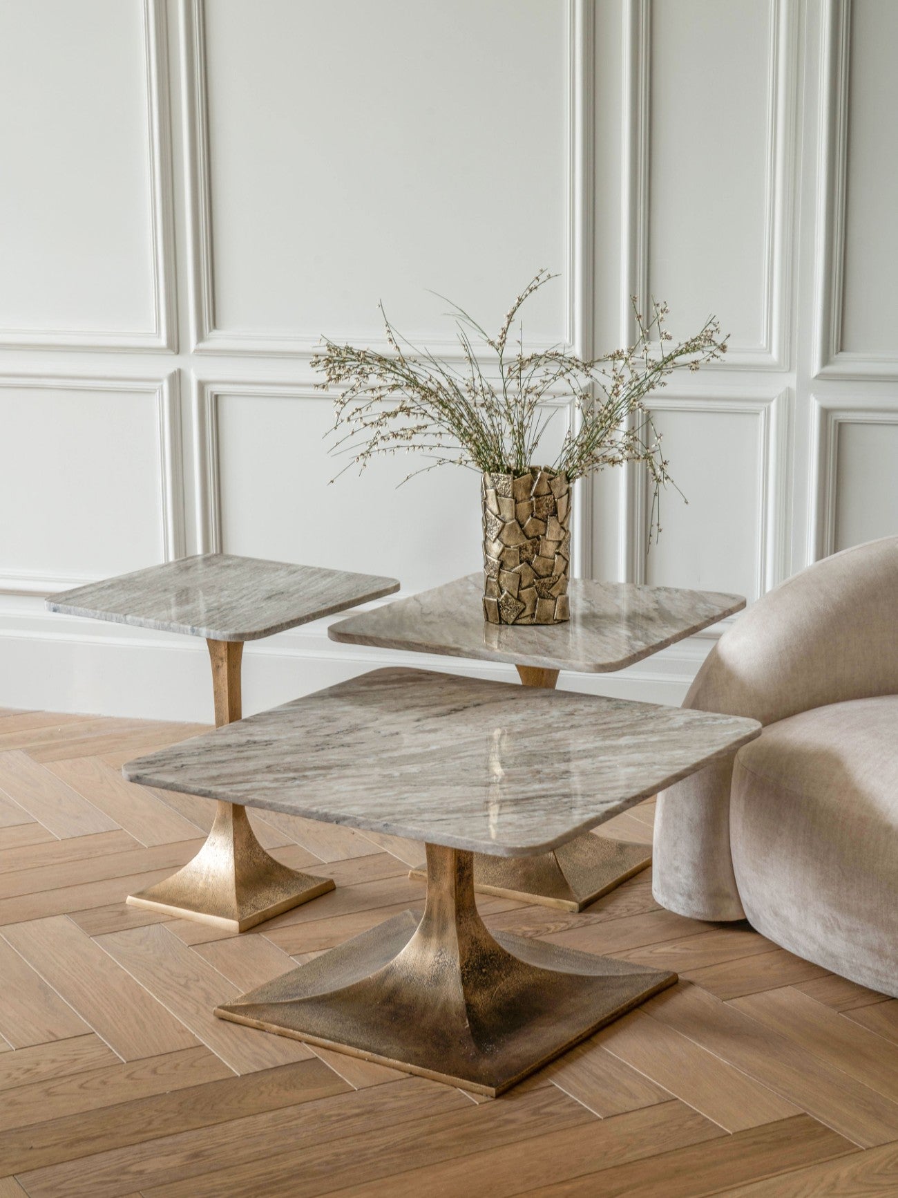 Morchino Bronze & Grey Marble Square Side Table 44cm