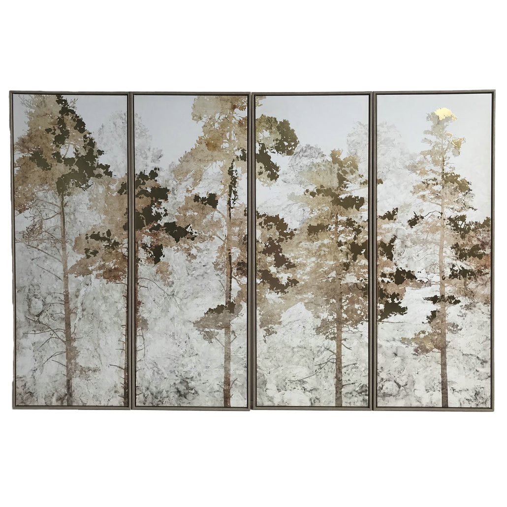 Set of 4 Trees Gold Foil Framed Wall Art