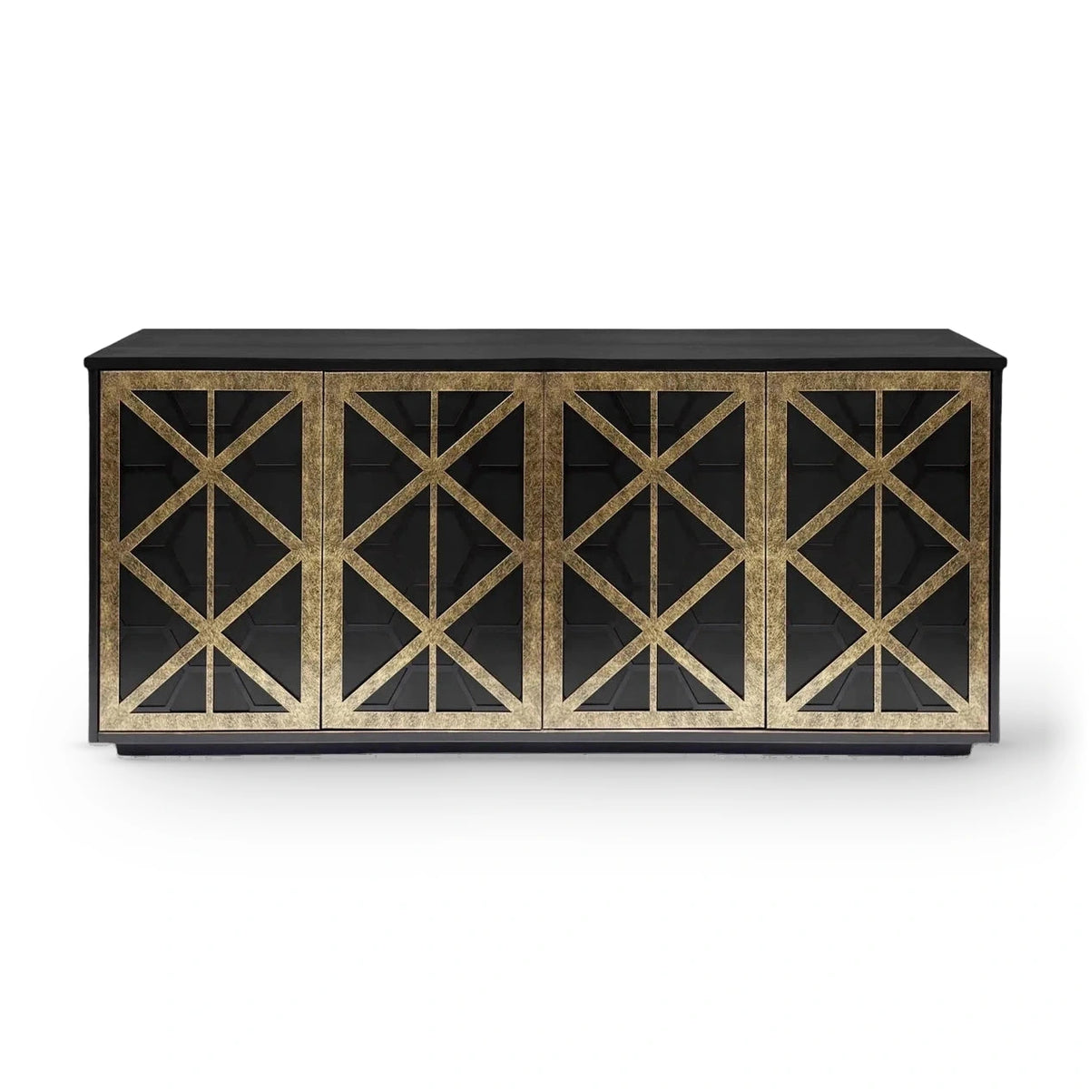 Reeno Fretwork Black Wood & Gold 4 Door Sideboard
