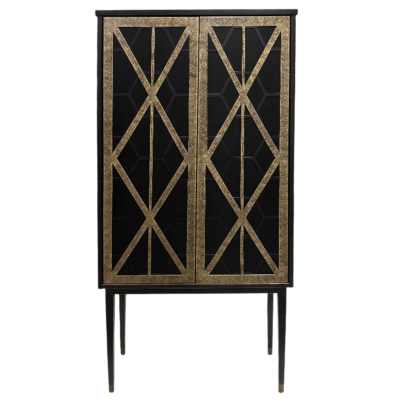 Reeno Fretwork Black Mango Wood & Gold Drink Dabinet