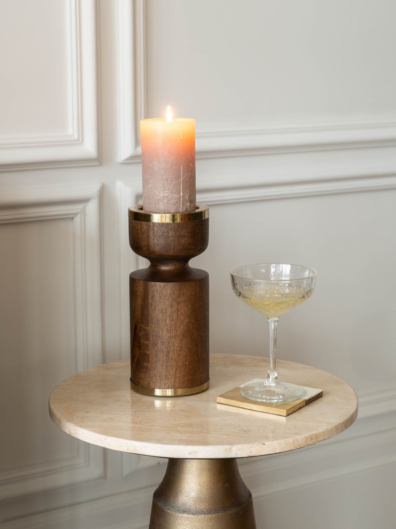 Amalfi Wooden Pillar Holder 23cm lifestyle