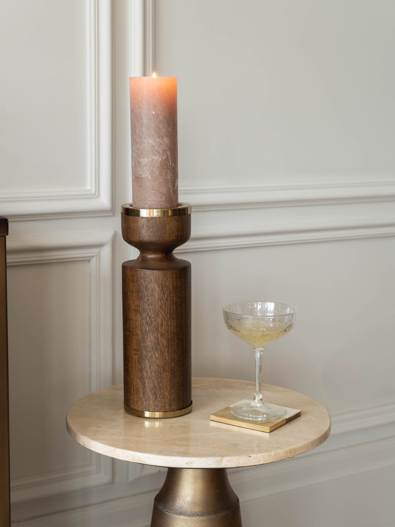 Amalfi Wooden Pillar Holder 31cm lifestyle