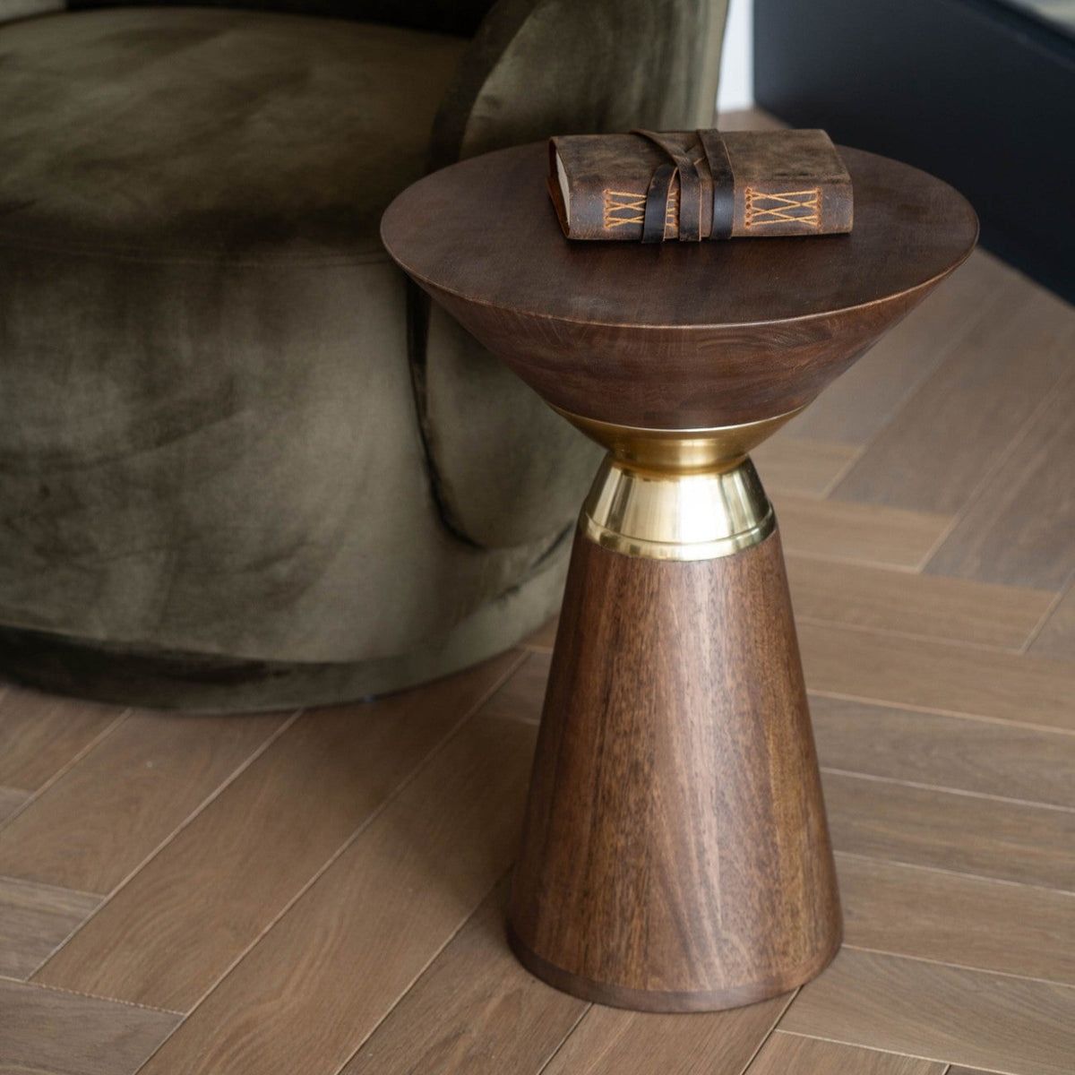 Amalfi Brown Mango Wood & Gold Side Table
