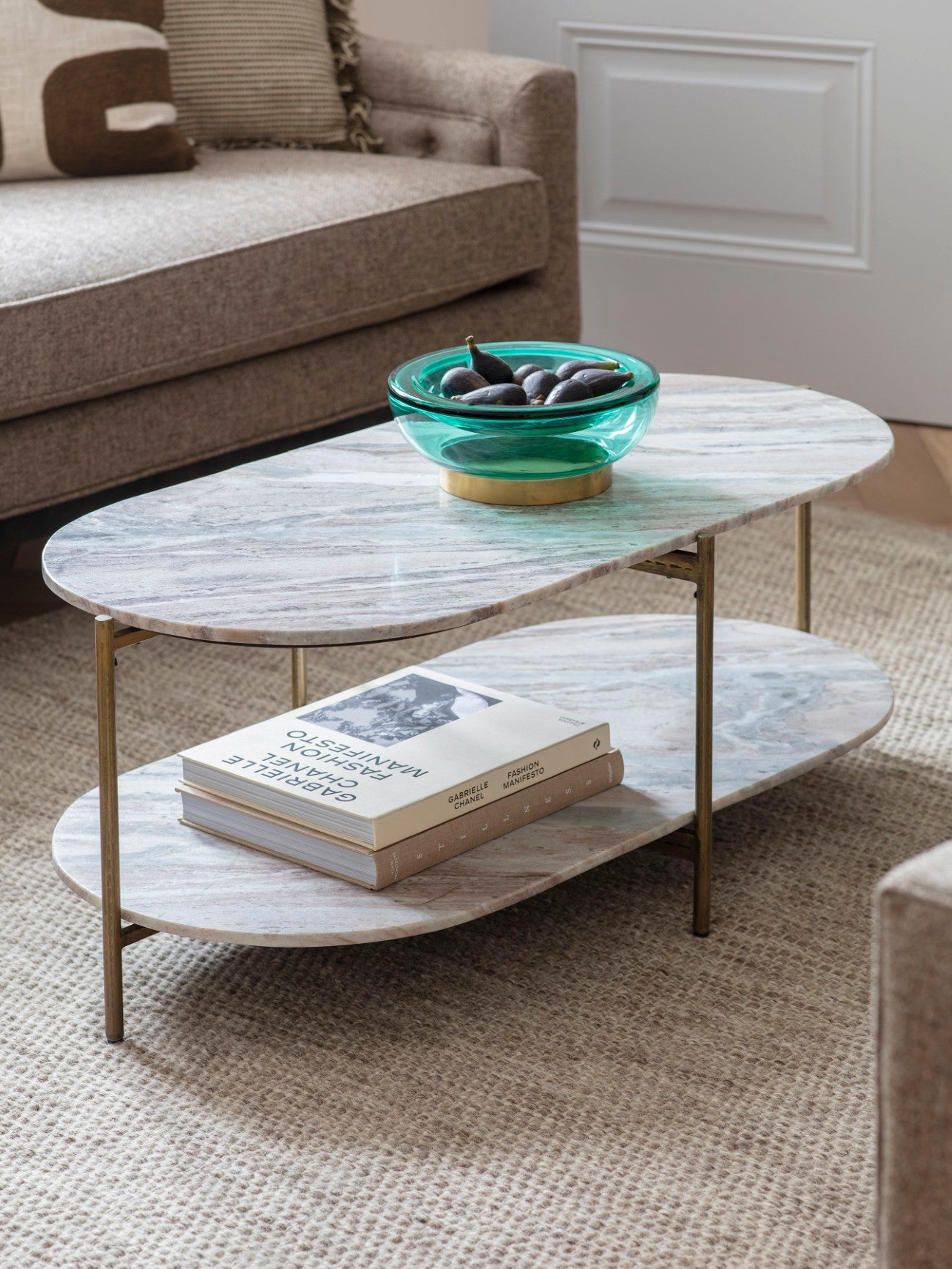 Toronto Grey Marble & Gold Oval Coffee Table