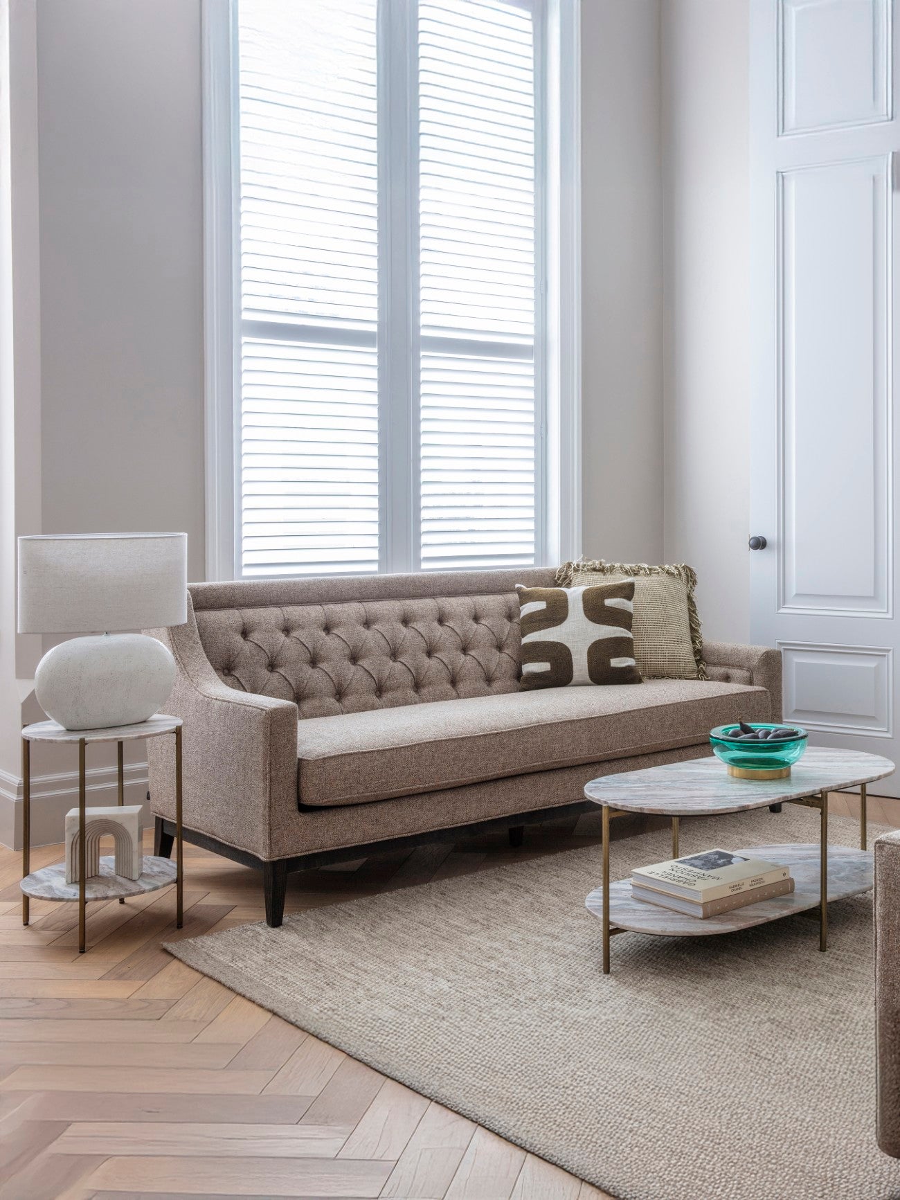 Toronto Grey Marble & Gold Oval Coffee Table