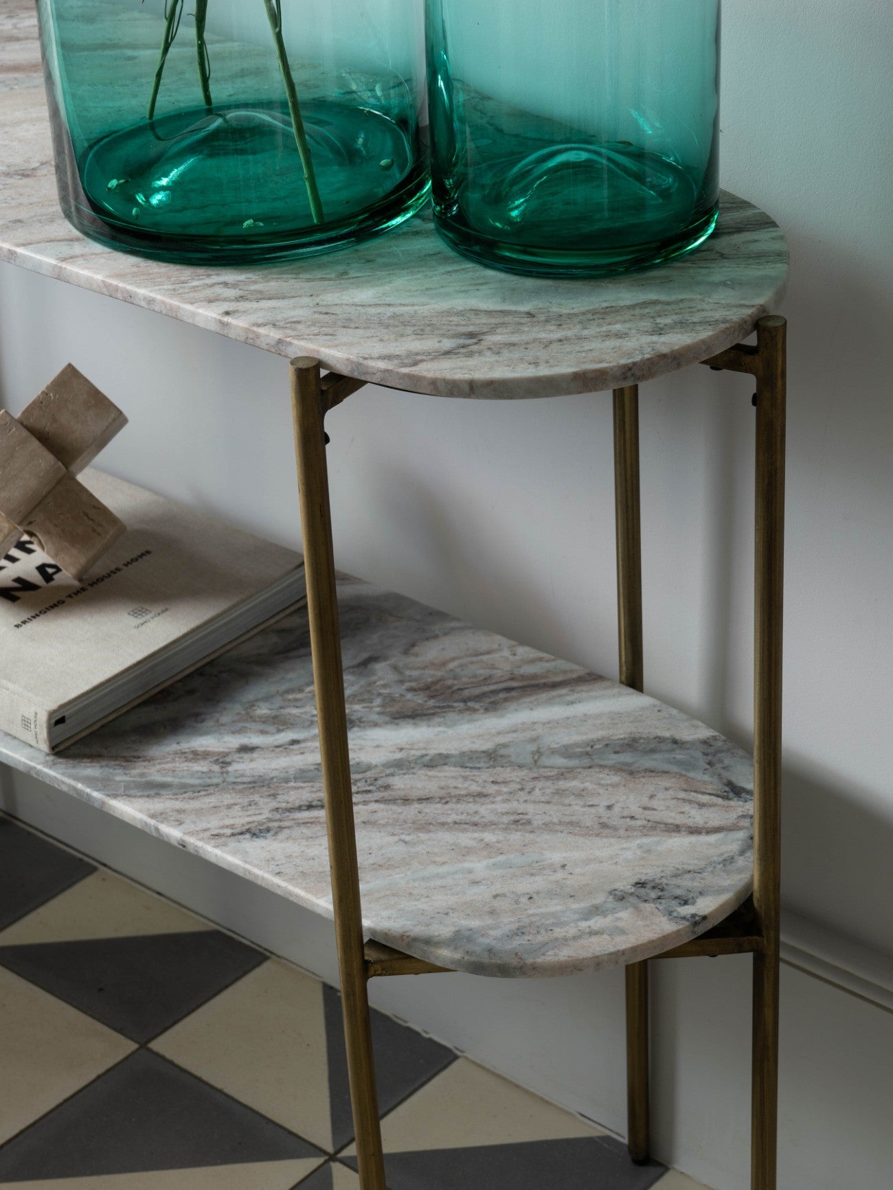 Toronto Grey Marble & Gold Oval Console Table