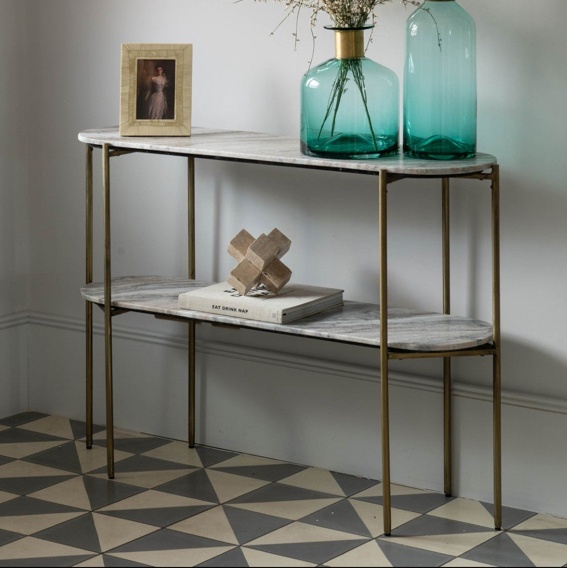 Toronto Grey Marble & Gold Oval Console Table
