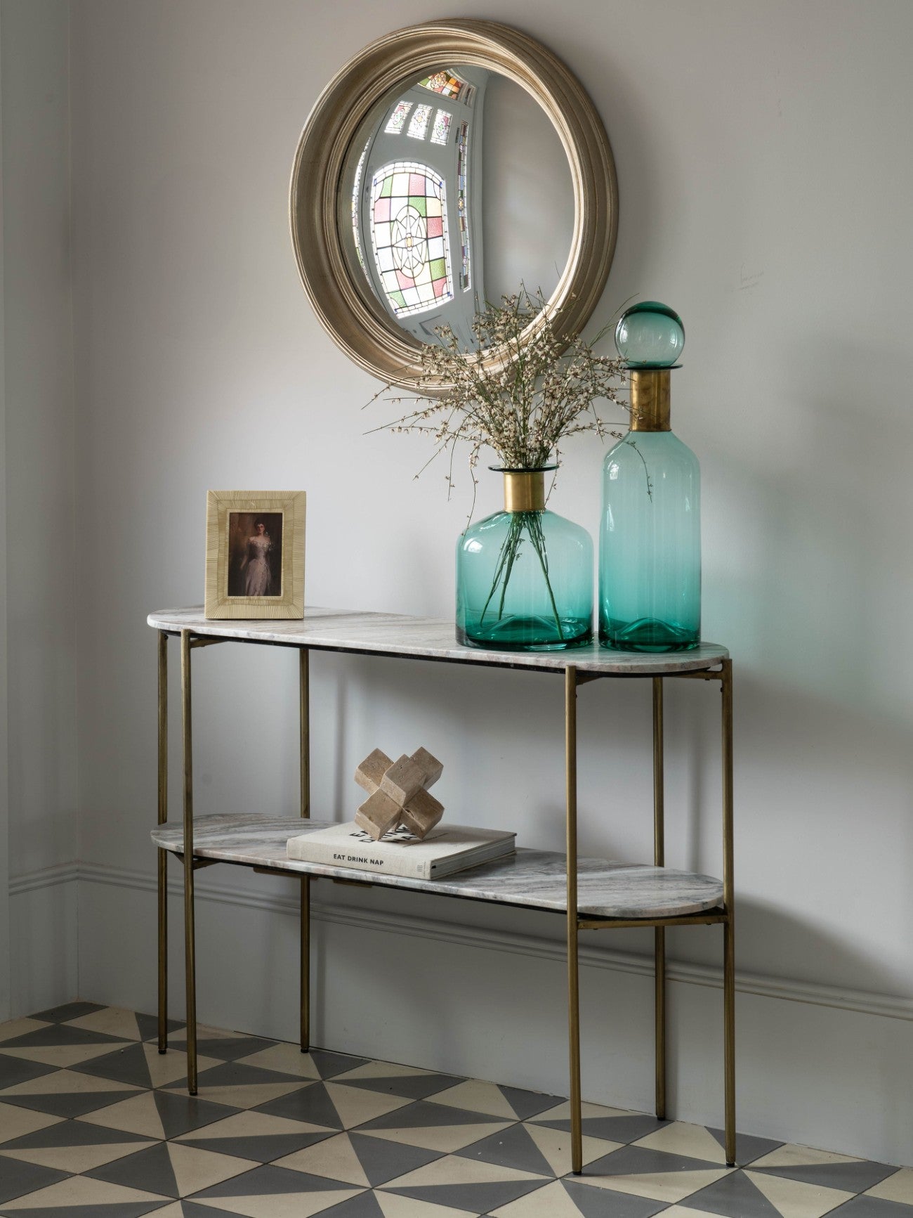 Toronto Grey Marble & Gold Oval Console Table