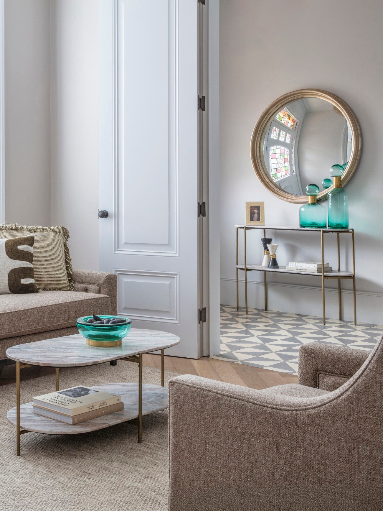 Toronto Grey Marble & Gold Oval Console Table