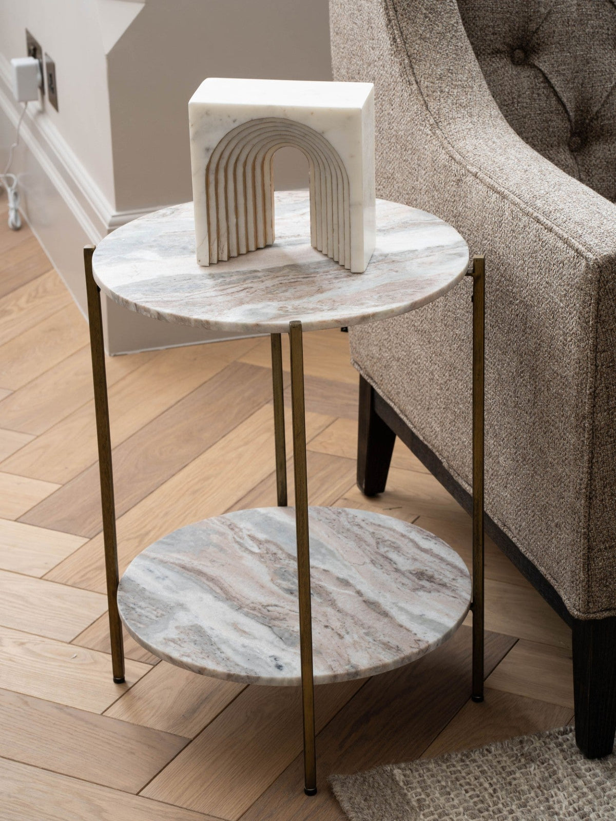 Toronto Grey Marble & Gold Round Side Table