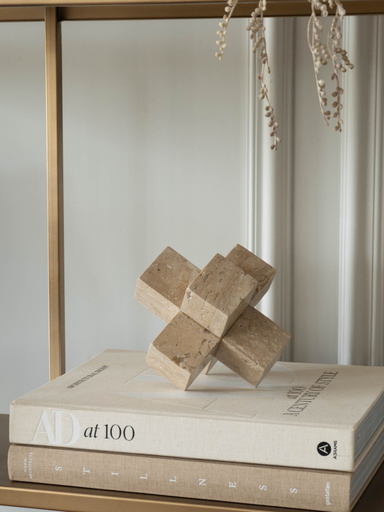 Catania Art Deco Travertine Cross Sculpture
