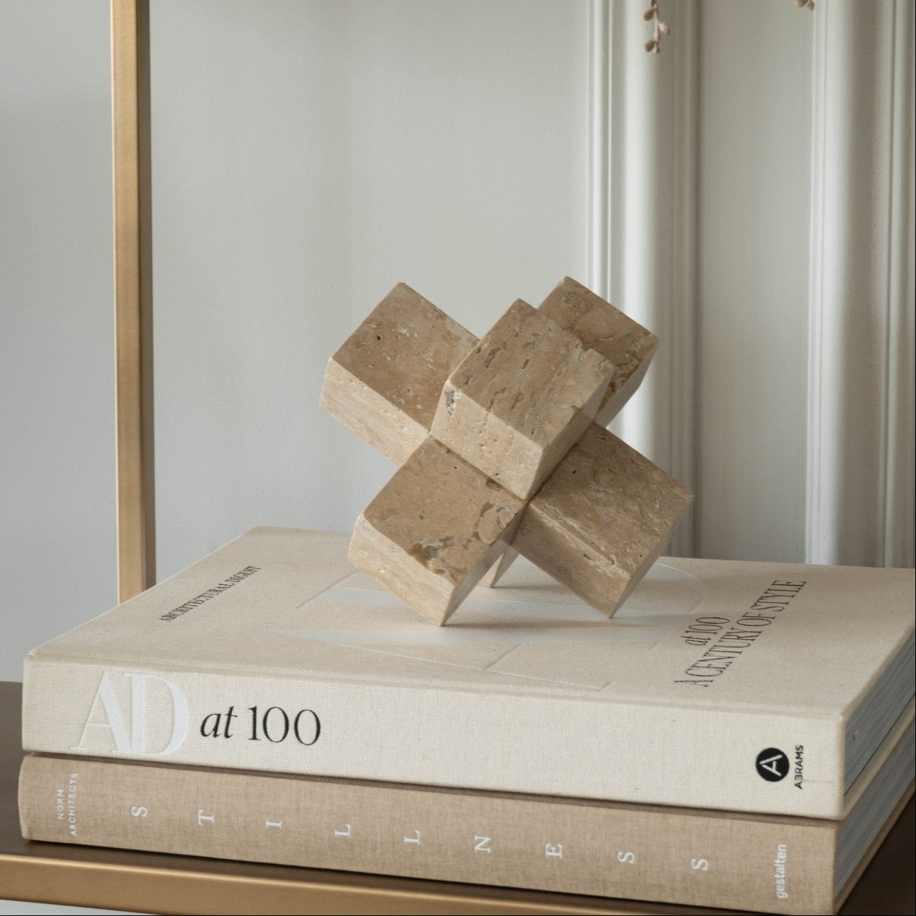 Catania Art Deco Travertine Cross Sculpture