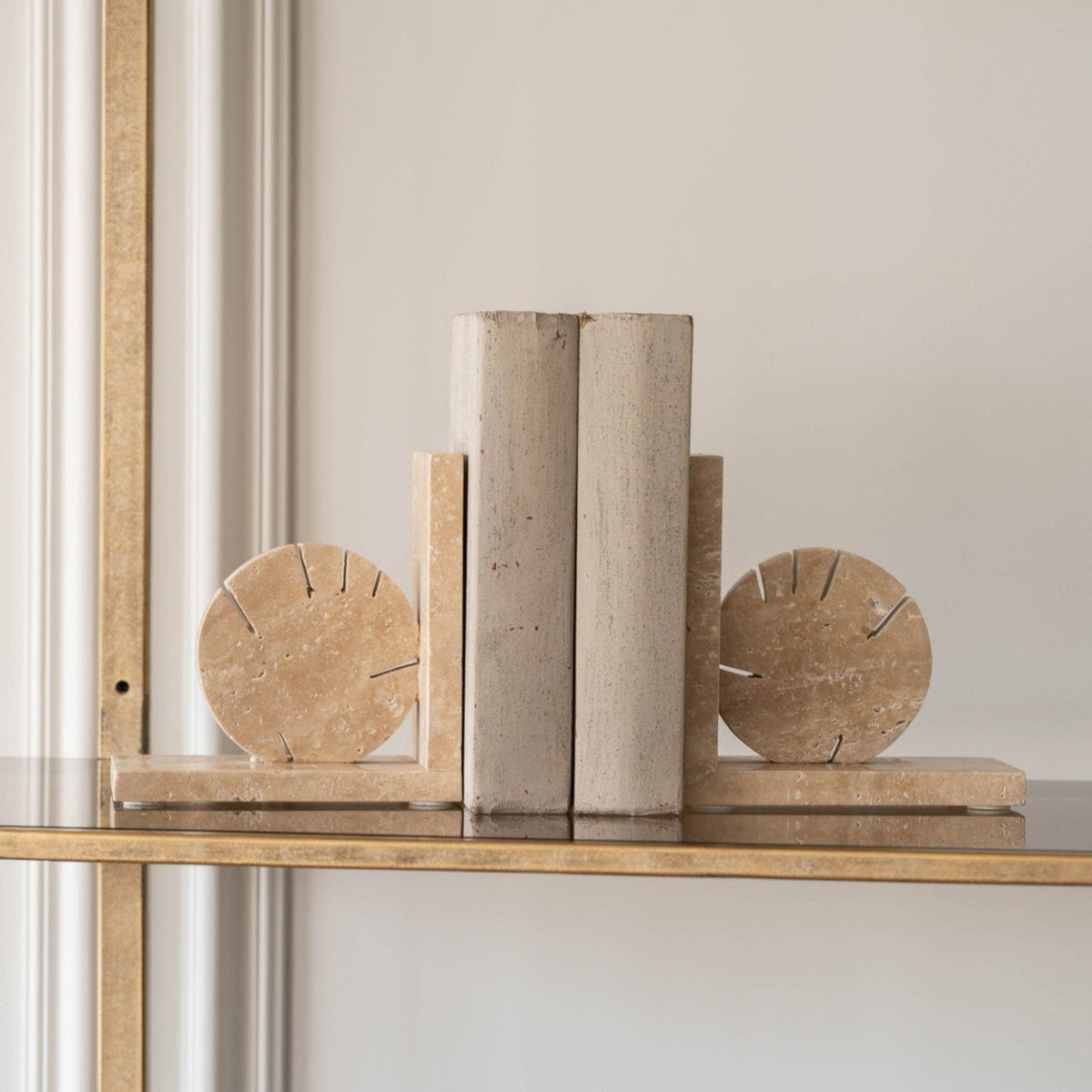 Catania Art Deco Travertine Bookends