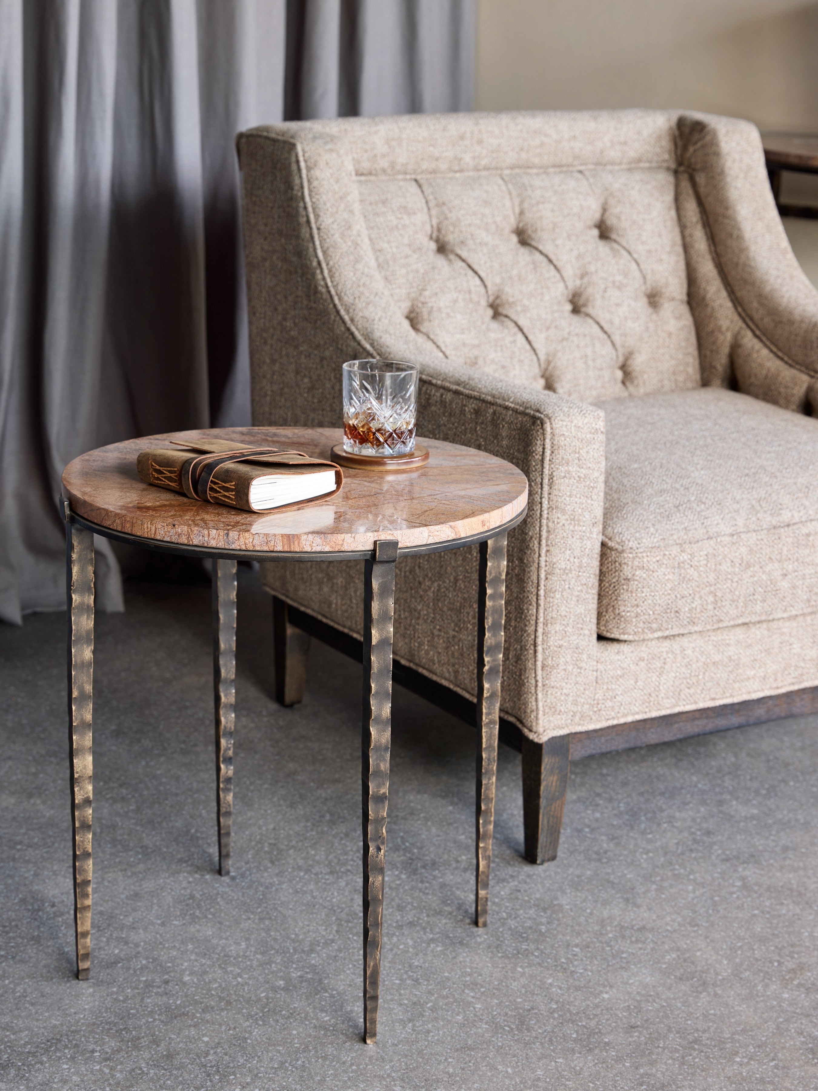Leo Forest Brown Marble Side Table lifestyle