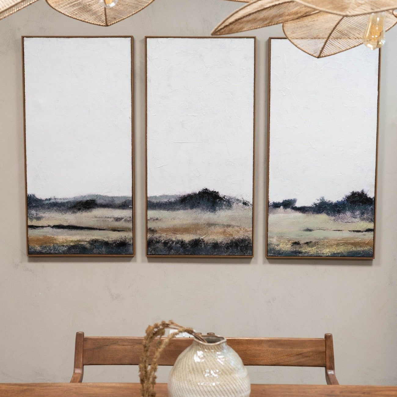 Set of 3 Distant Green Fields Landscape Wall Art Canvases
