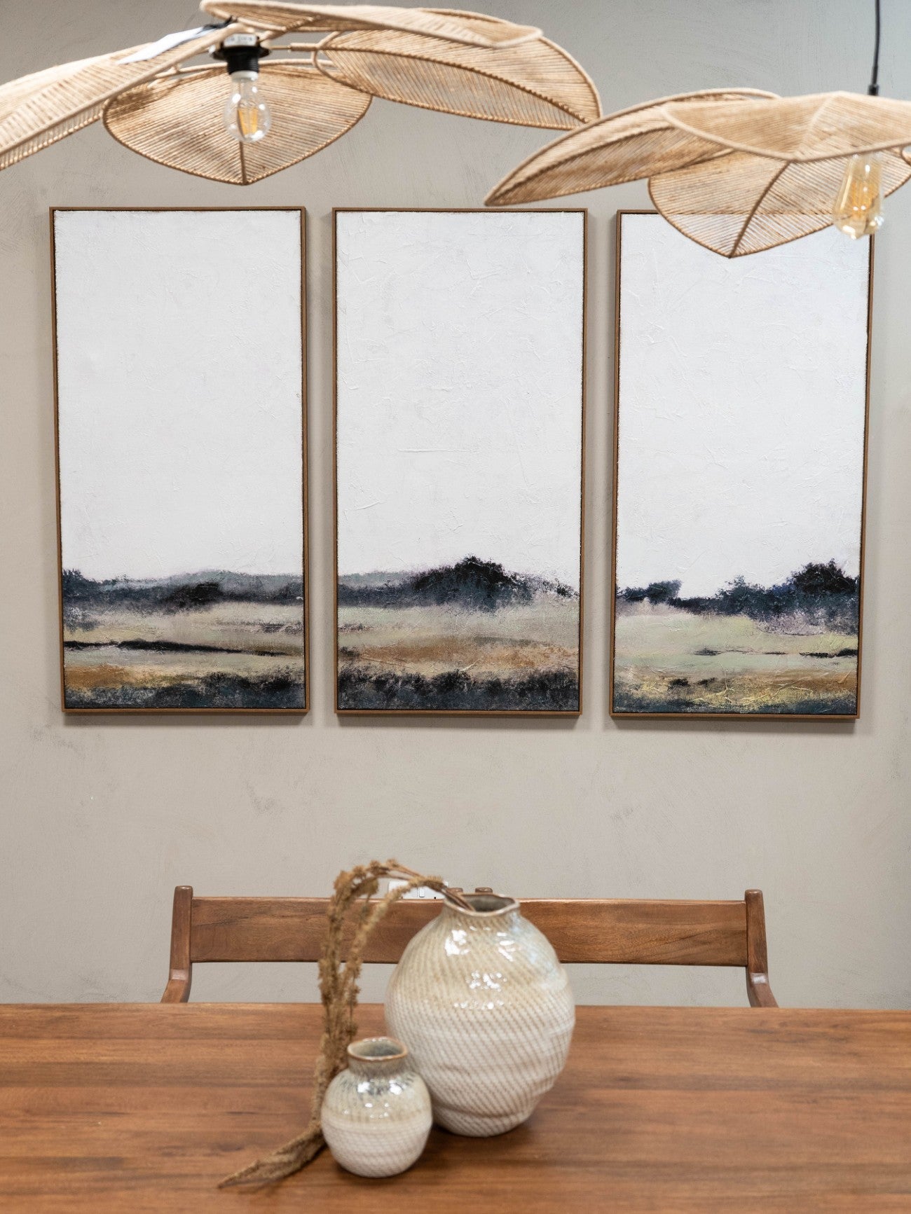 Set of 3 Distant Green Fields Landscape Wall Art Canvases