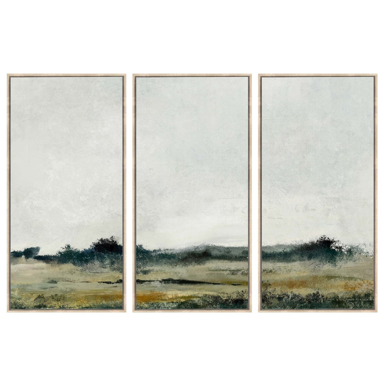 Set of 3 Distant Green Fields Landscape Wall Art Canvases