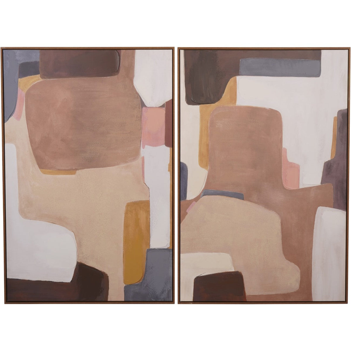 Set of 2 Modern Abstract Brown Ochre Wall Art Canvases