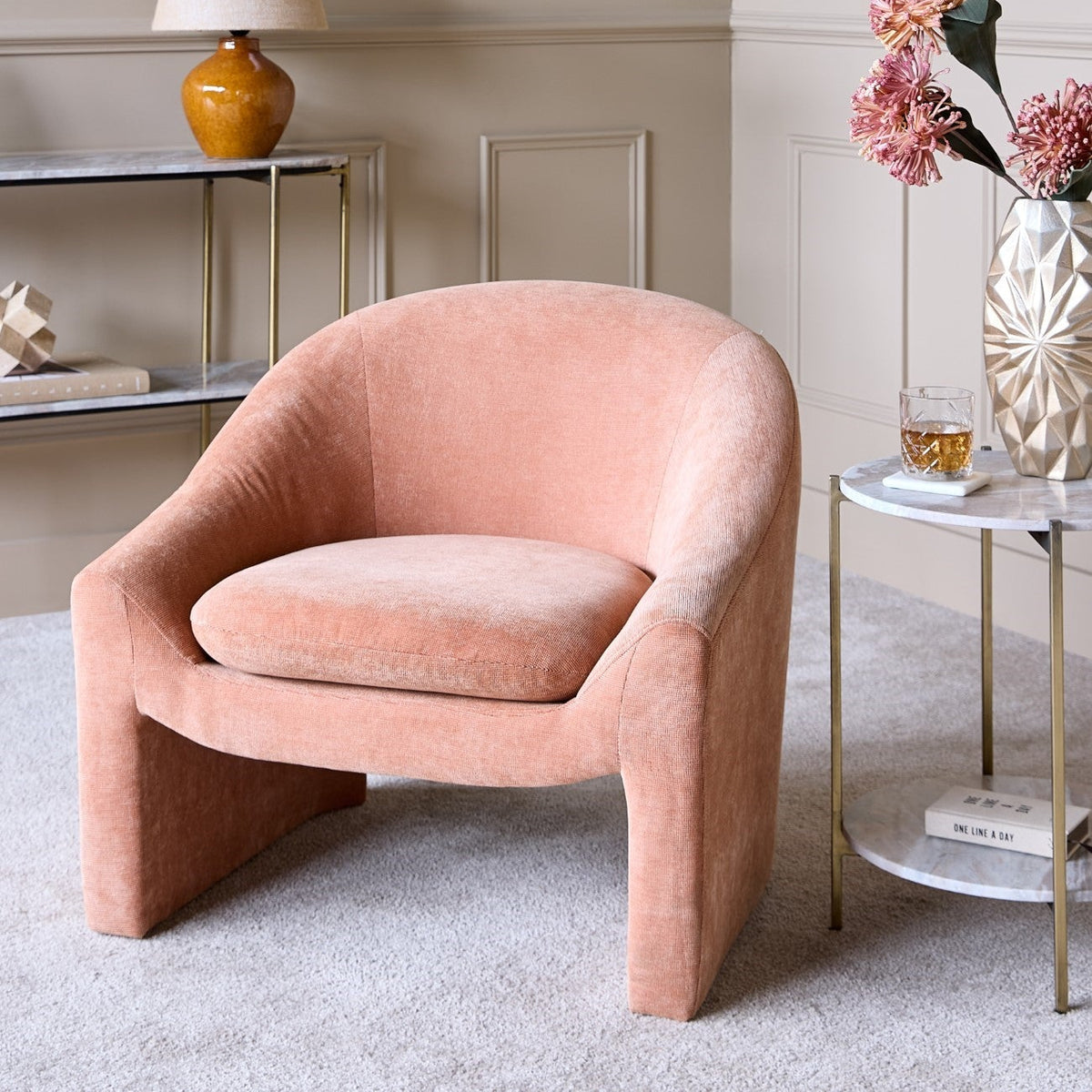 Rowley Blush Pink Curved Armchair