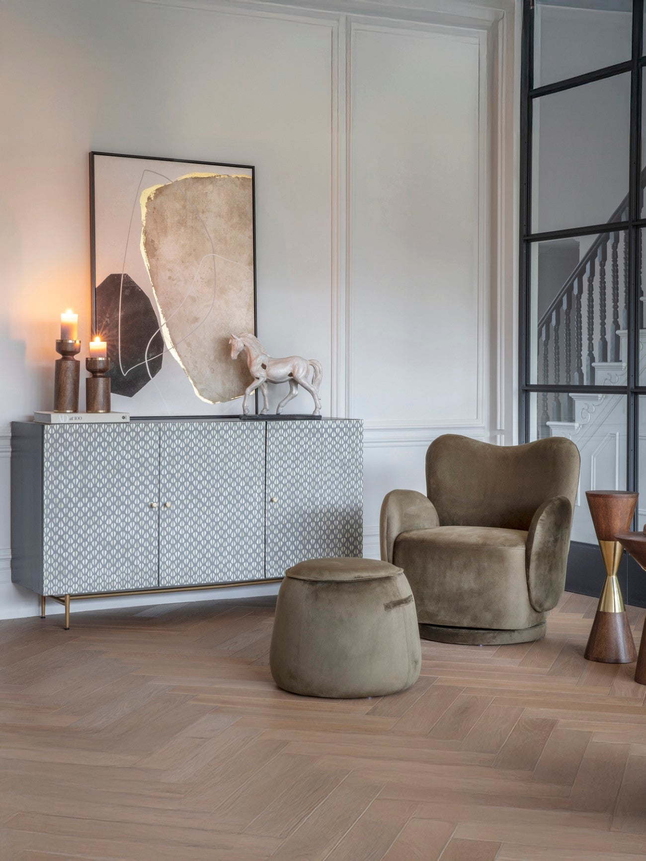 Bingham Green Velvet Stool