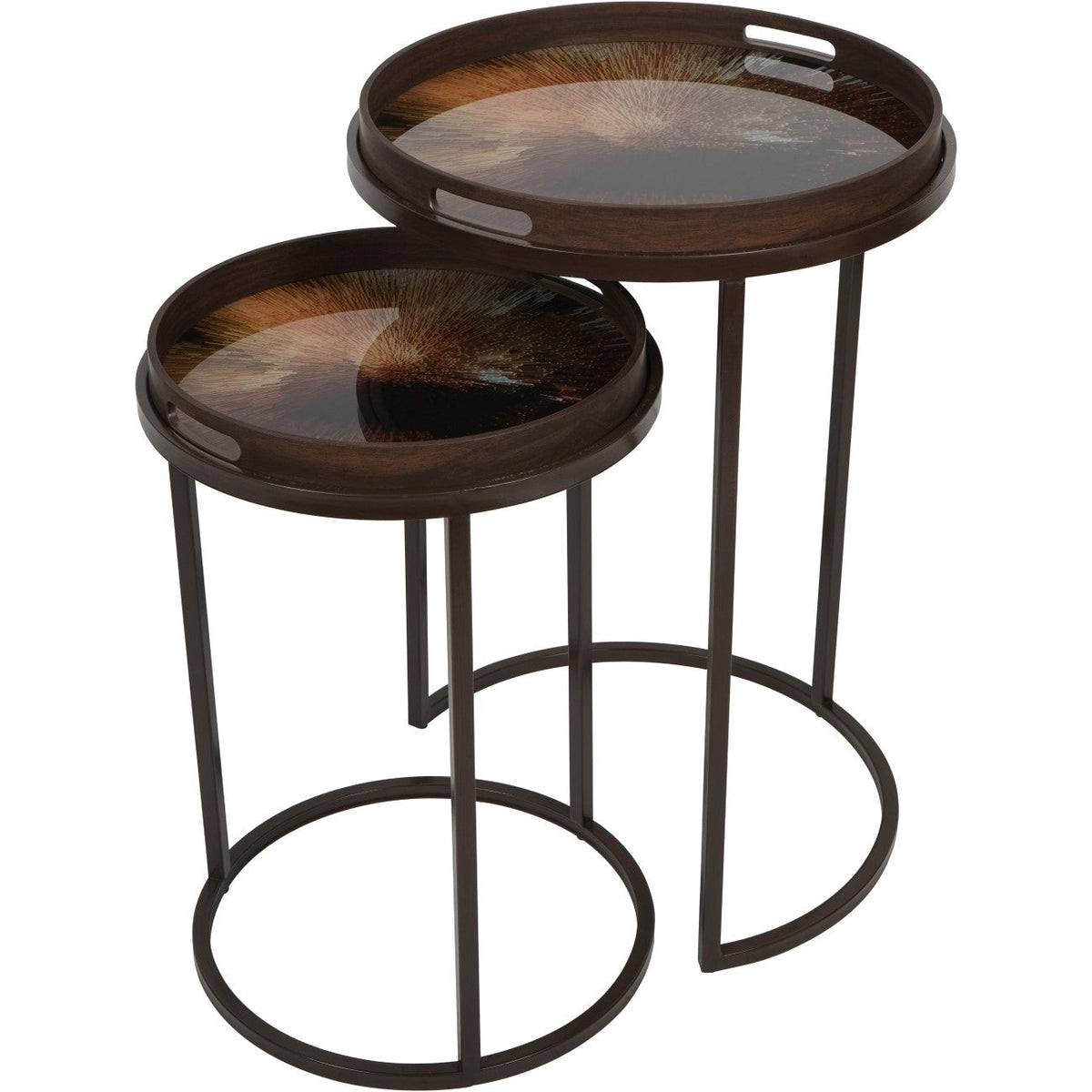Set of 2 Golden Burst Tray Side Tables Nest