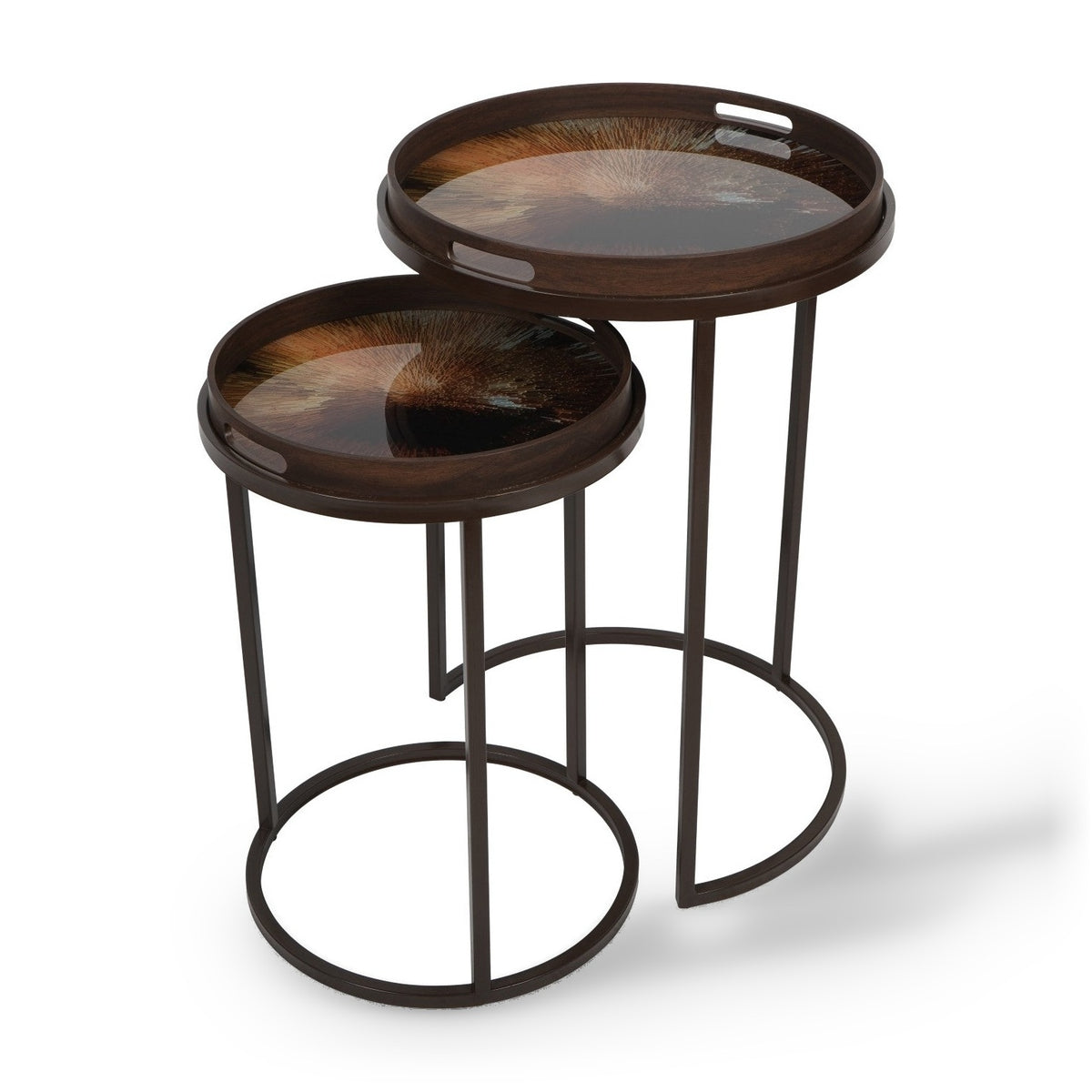 Set of 2 Golden Burst Tray Side Tables Nest