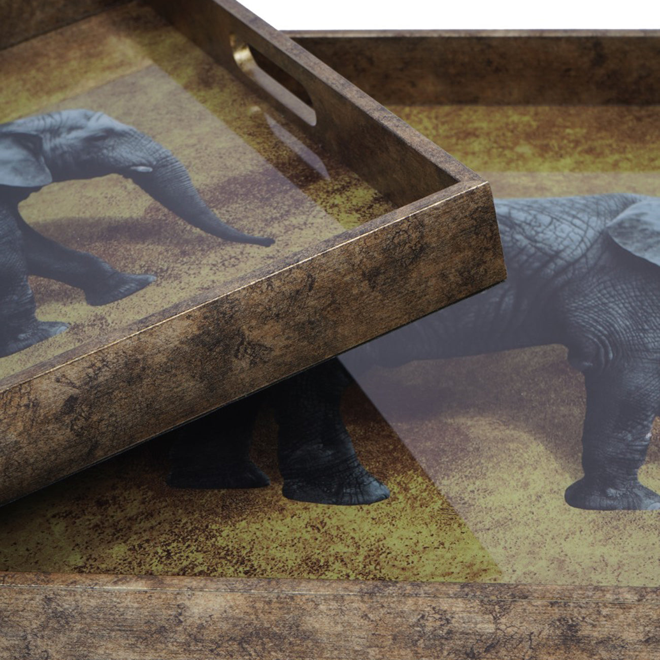 Set of 2 Elephant Gold Nesting Trays
