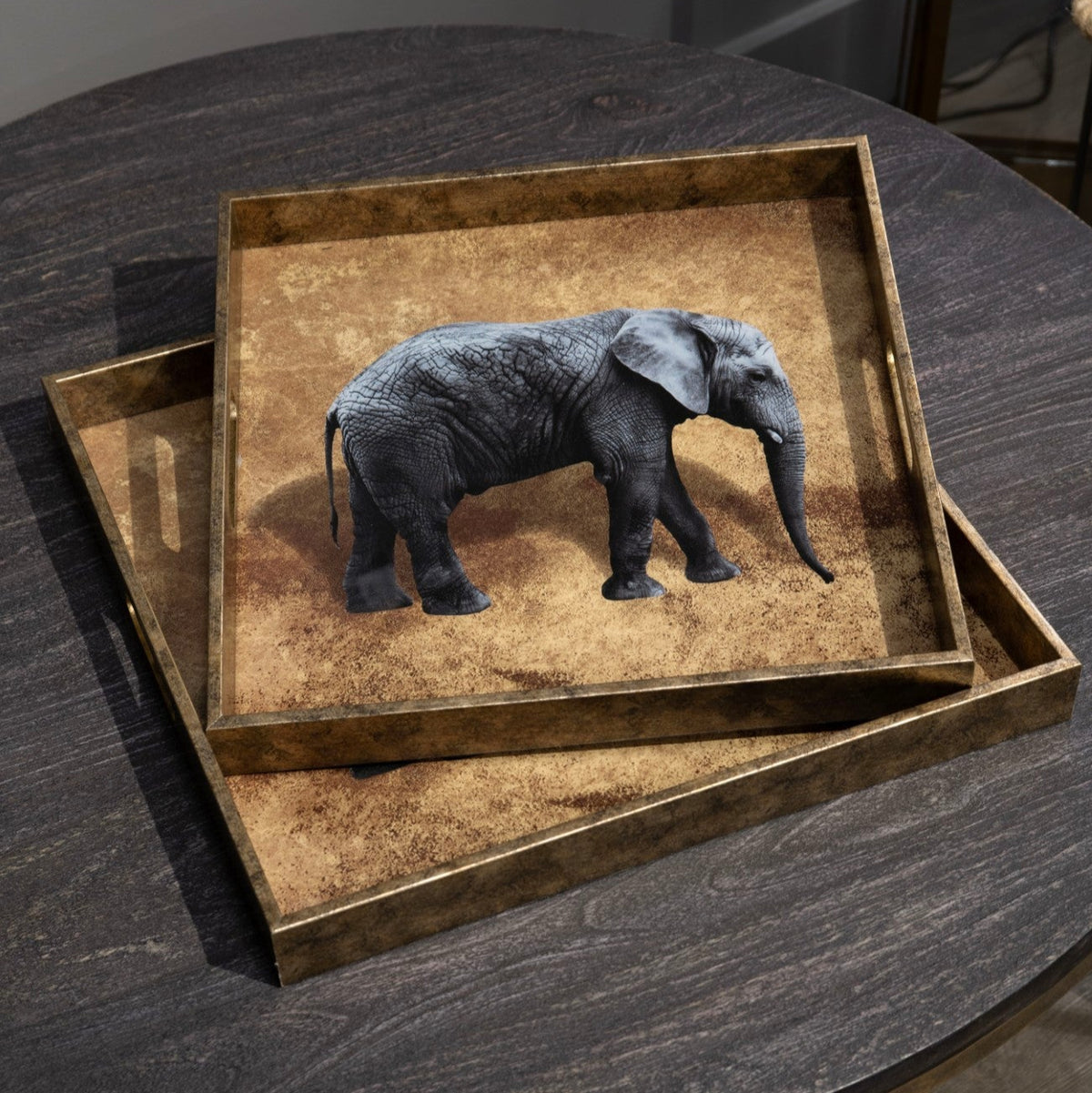 Set of 2 Elephant Gold Nesting Trays