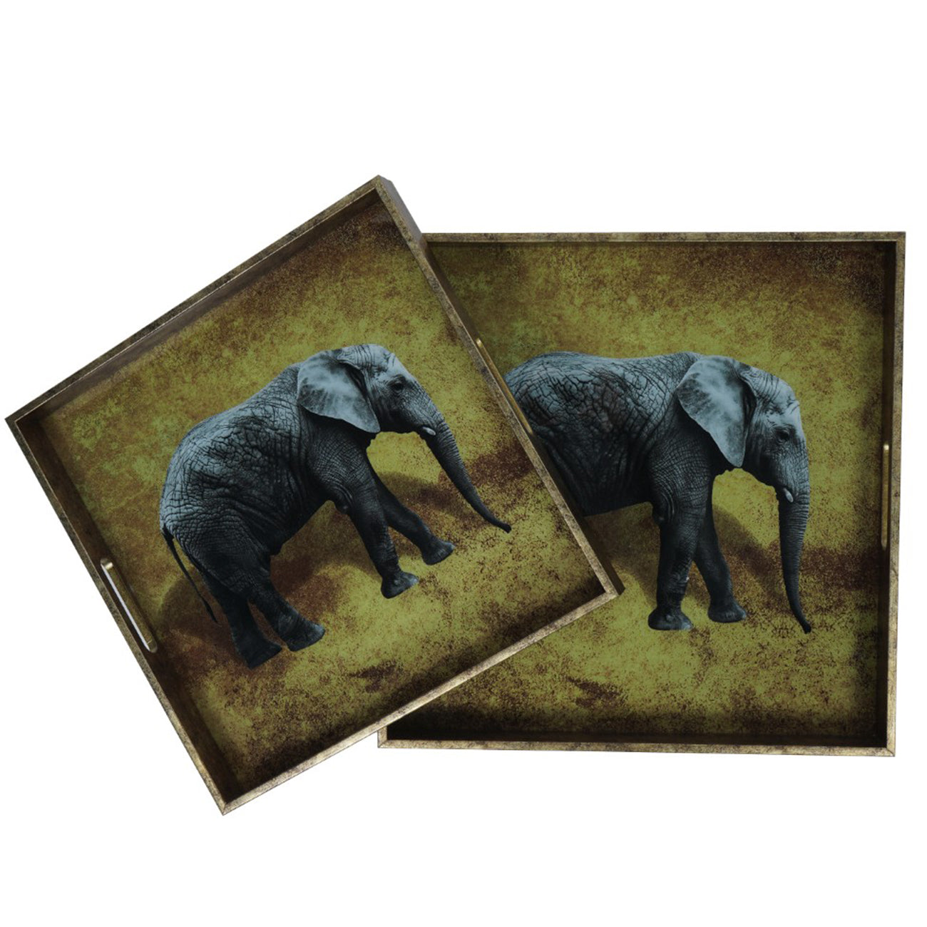 Set of 2 Elephant Gold Nesting Trays