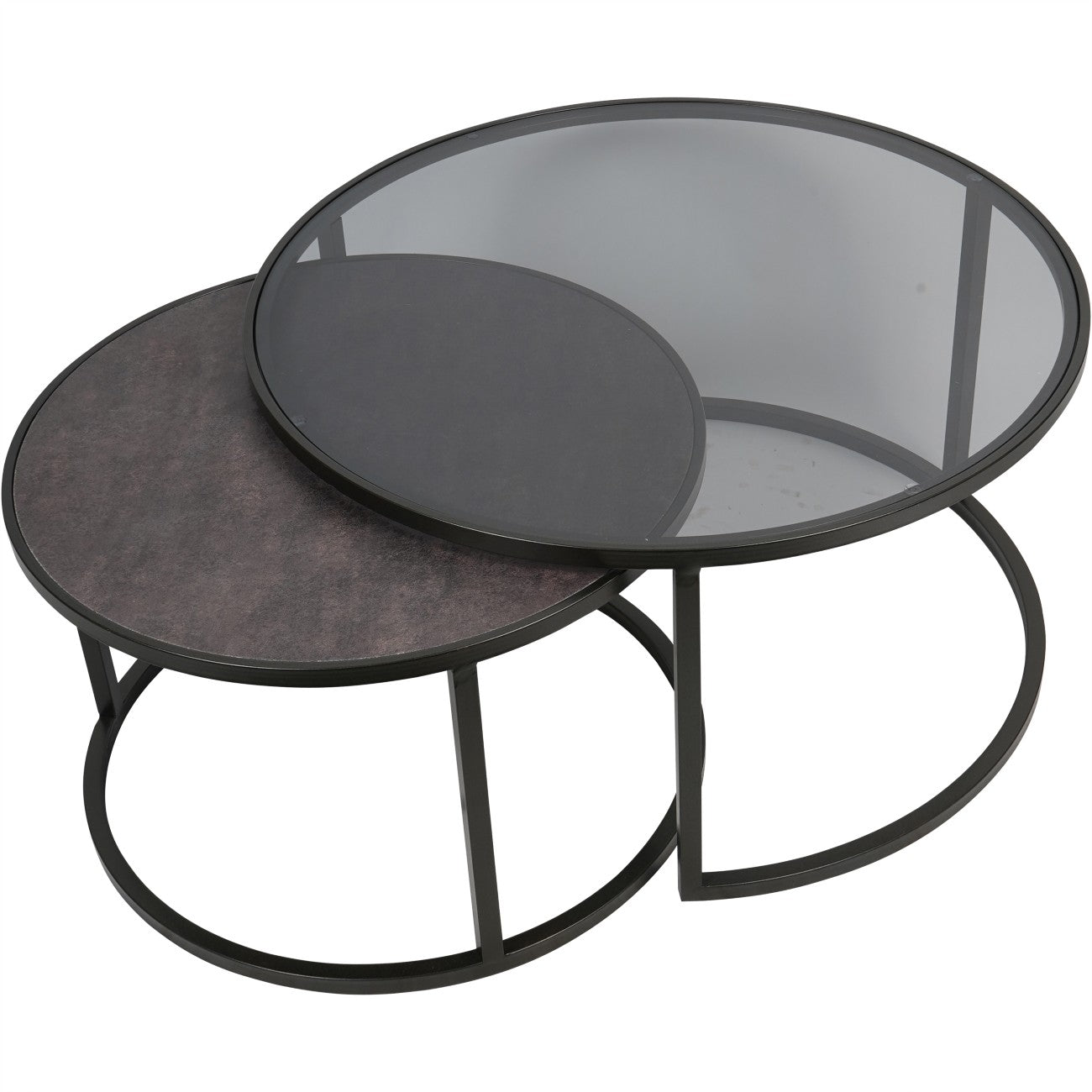Set of 2 Turner Black & Smoked Glass Nesting Coffee Tables