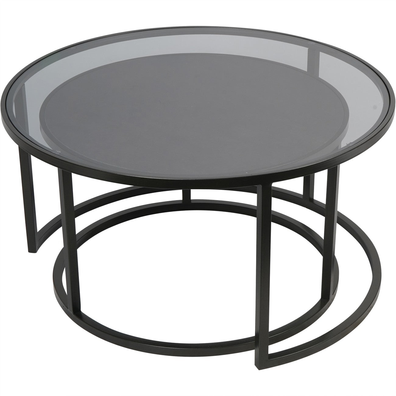 Set of 2 Turner Black & Smoked Glass Nesting Coffee Tables
